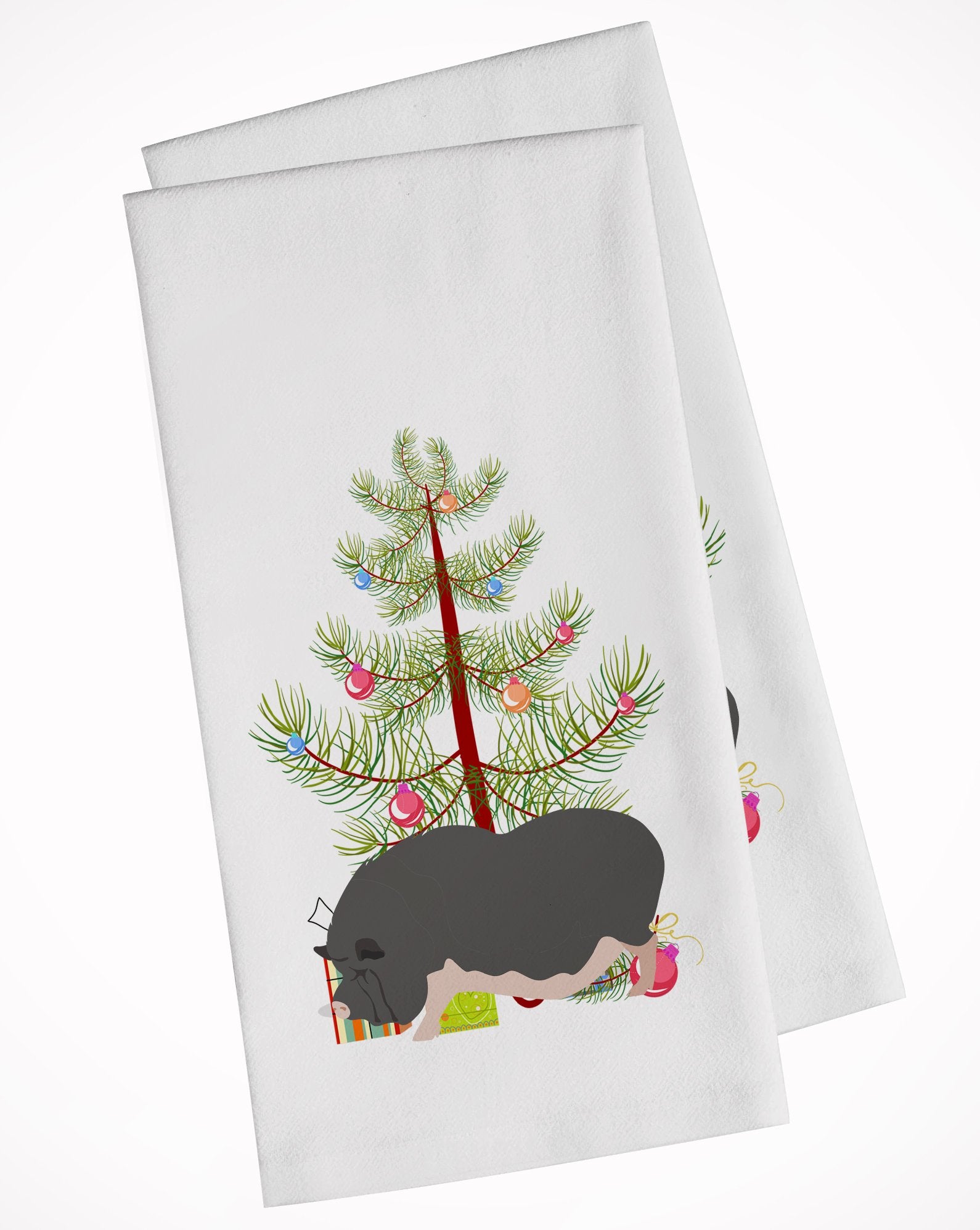 Vietnamese Pot-Bellied Pig Christmas White Kitchen Towel Set of 2 BB9308WTKT by Caroline's Treasures