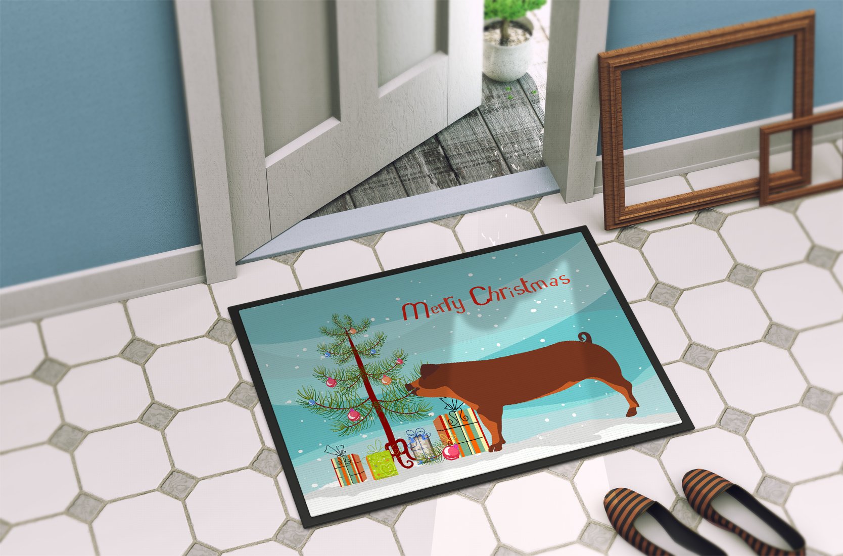 Duroc Pig Christmas Indoor or Outdoor Mat 24x36 BB9309JMAT by Caroline's Treasures