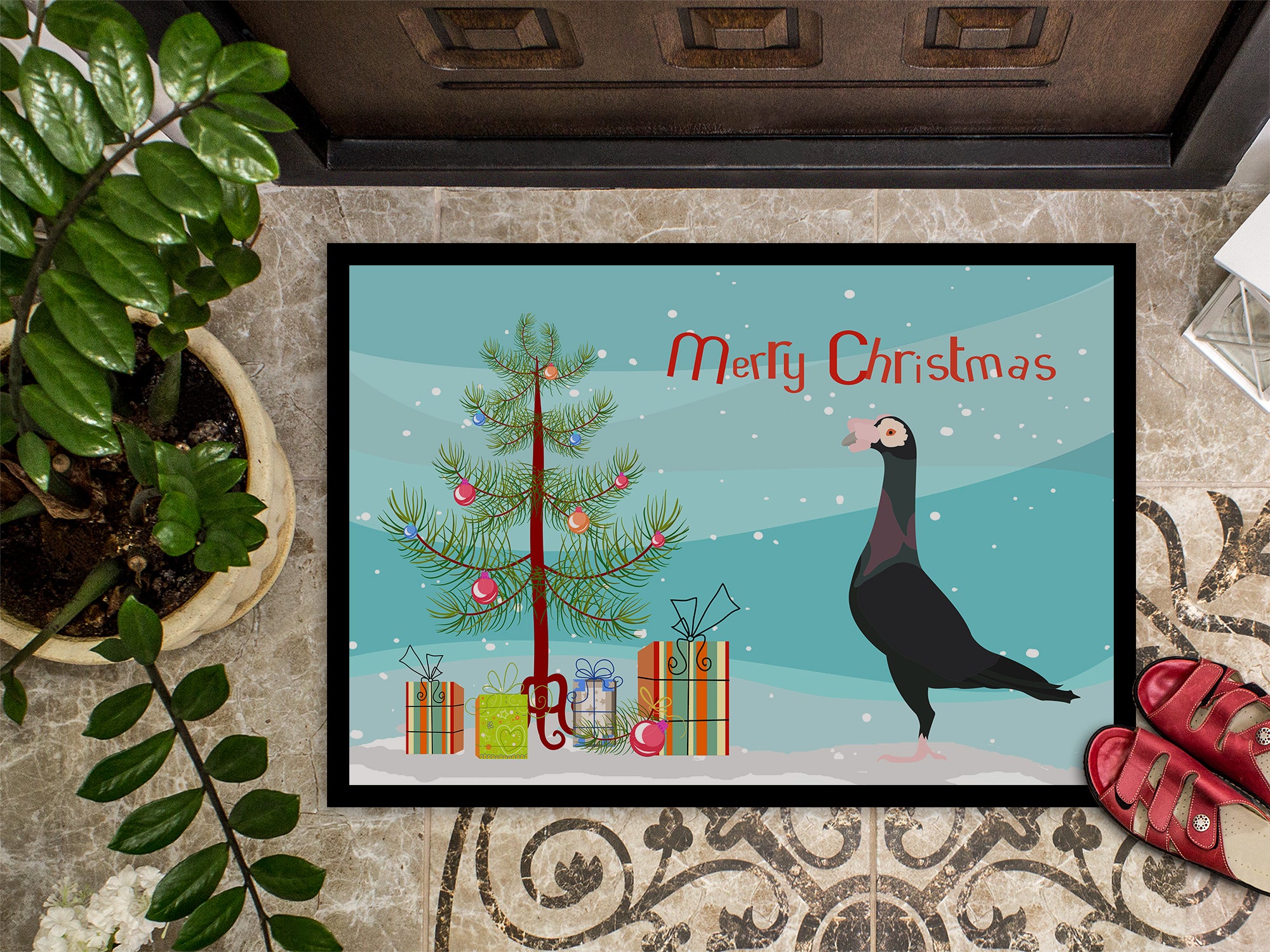 English Carrier Pigeon Christmas Indoor or Outdoor Mat 18x27 BB9312MAT - the-store.com