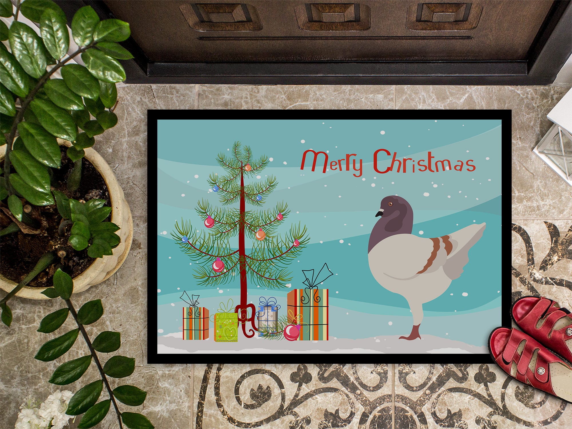 German Modena Pigeon Christmas Indoor or Outdoor Mat 18x27 BB9316MAT - the-store.com