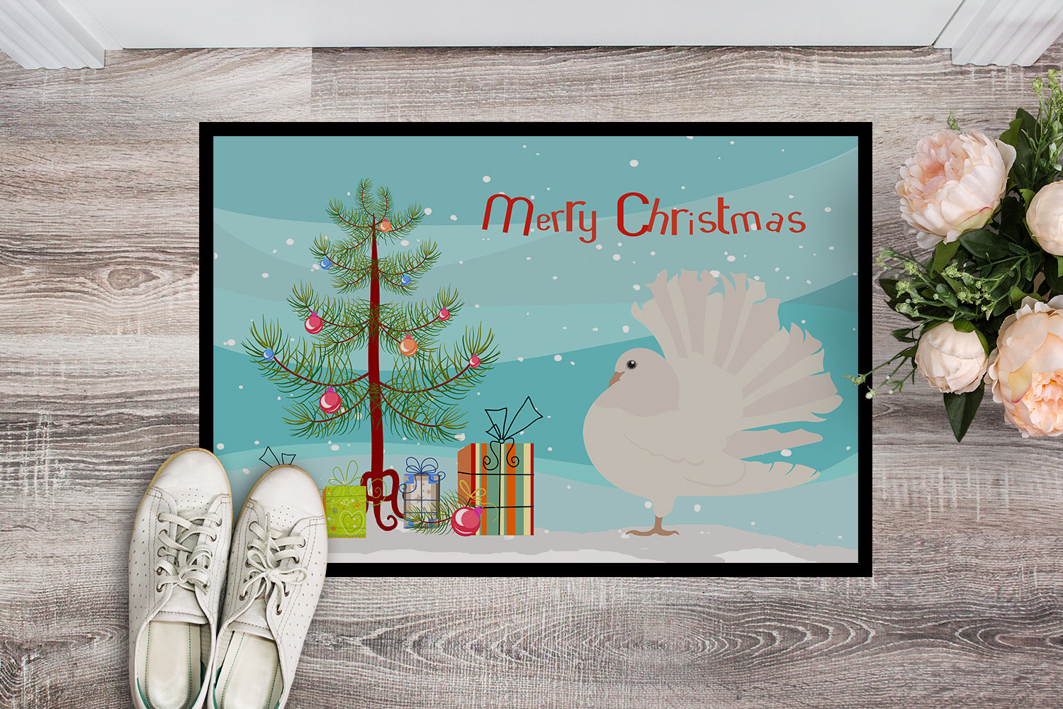 Silver Fantail Pigeon Christmas Indoor or Outdoor Mat 18x27 BB9317MAT - the-store.com