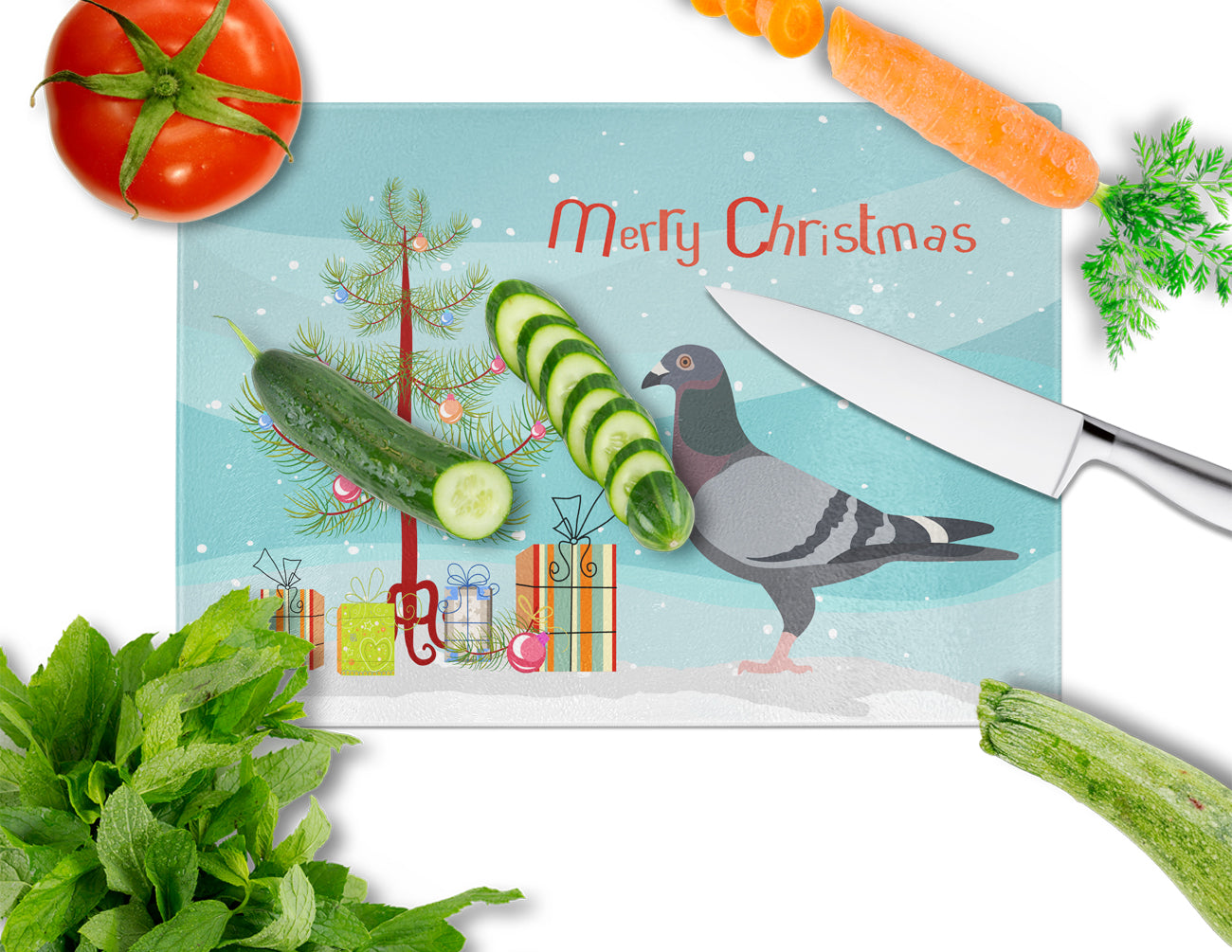 Racing Pigeon Christmas Glass Cutting Board Large BB9318LCB by Caroline's Treasures