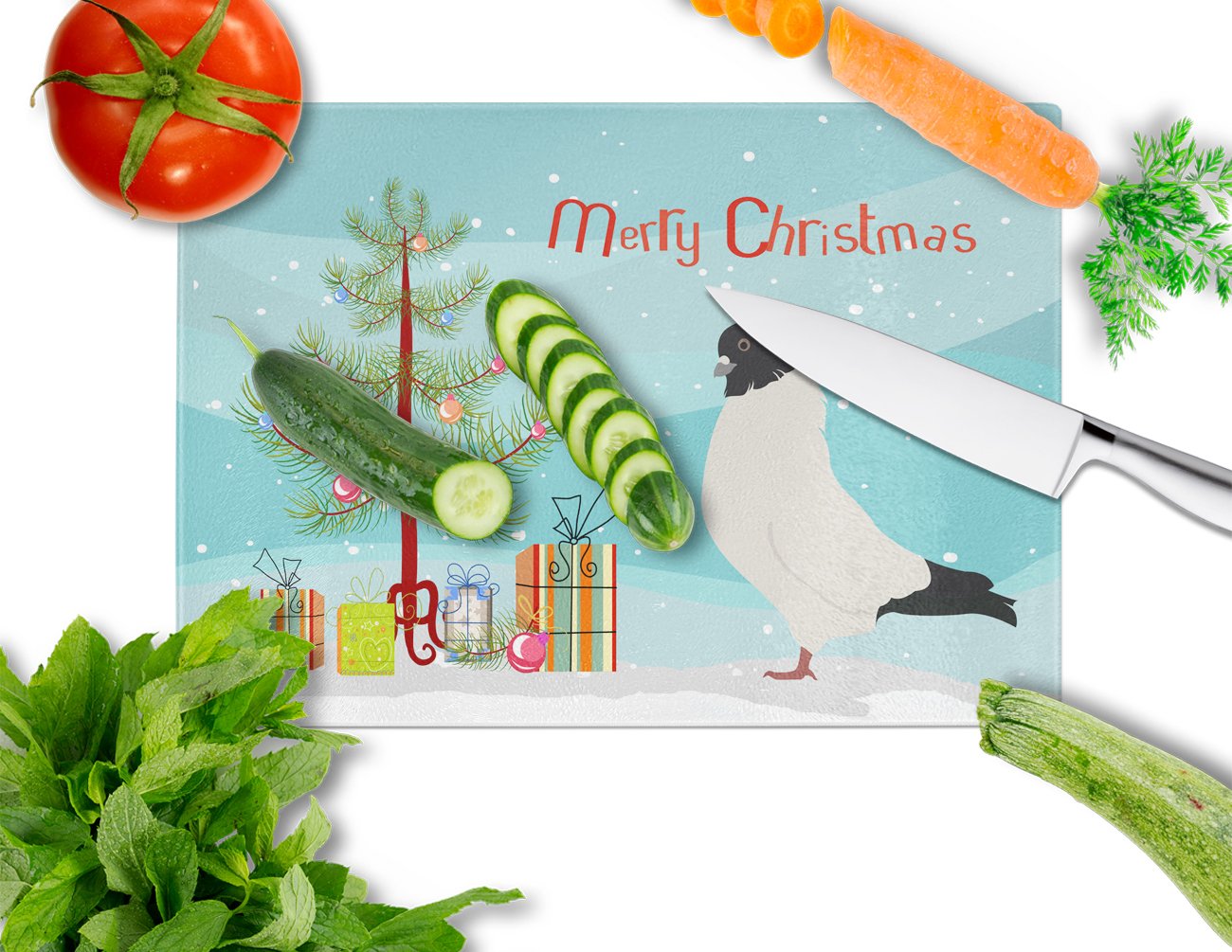 Nun Pigeon Christmas Glass Cutting Board Large BB9319LCB by Caroline's Treasures