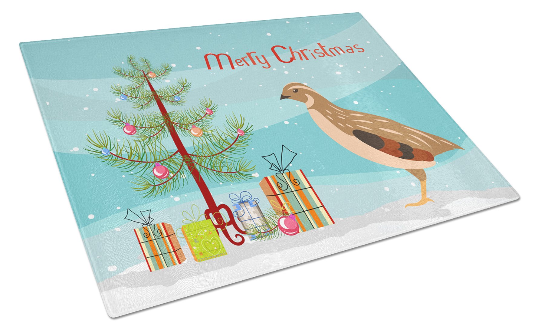 Golden Phoenix Quail Christmas Glass Cutting Board Large BB9322LCB by Caroline's Treasures