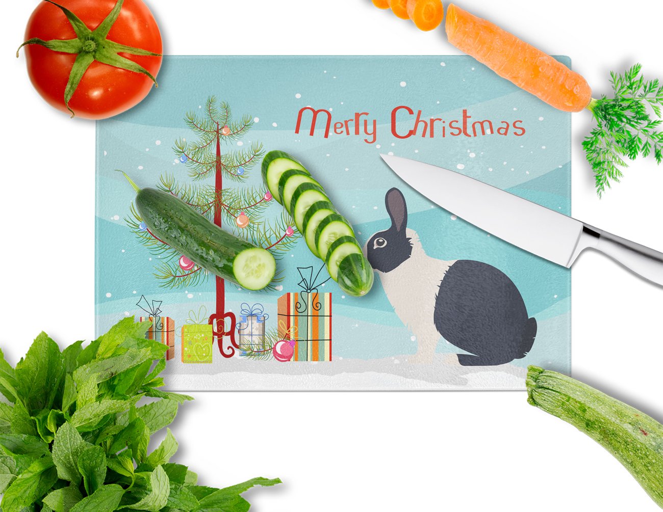 Dutch Rabbit Christmas Glass Cutting Board Large BB9325LCB by Caroline's Treasures