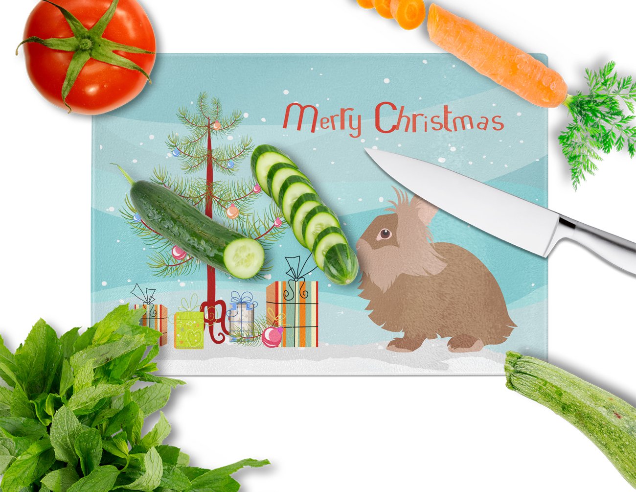 Lionhead Rabbit Christmas Glass Cutting Board Large BB9327LCB by Caroline's Treasures