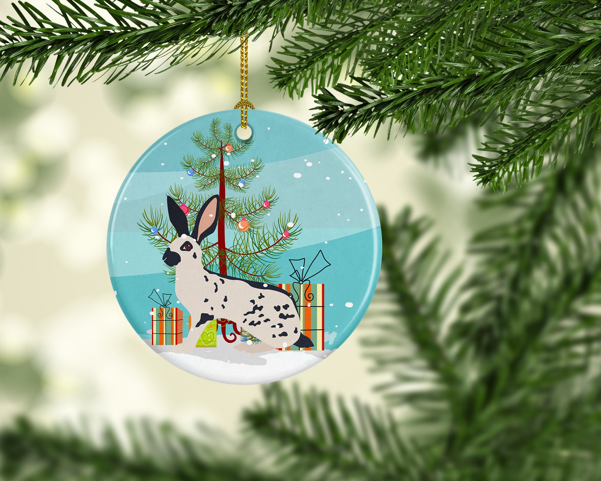 English Spot Rabbit Christmas Ceramic Ornament BB9328CO1 - the-store.com