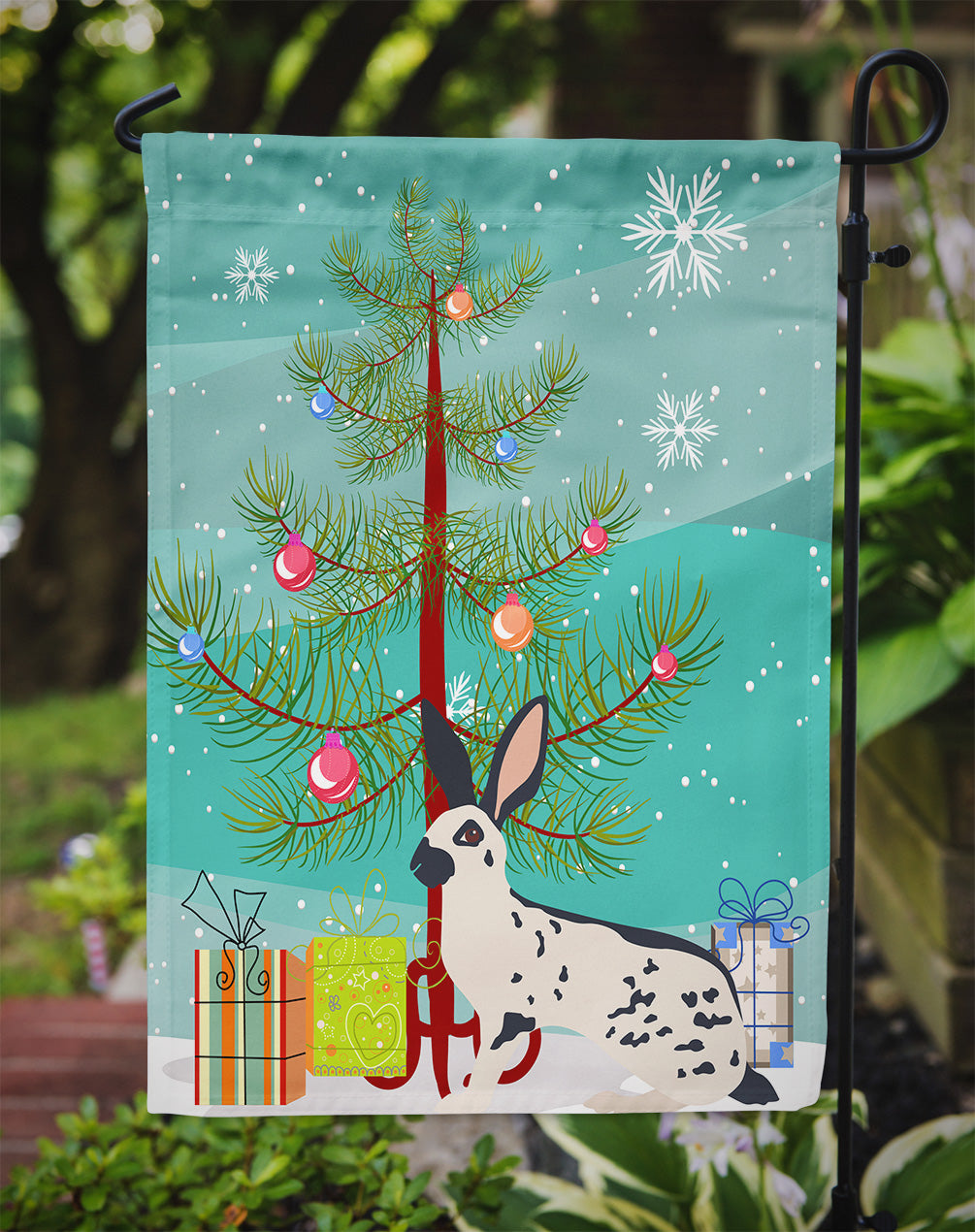 English Spot Rabbit Christmas Flag Garden Size BB9328GF  the-store.com.