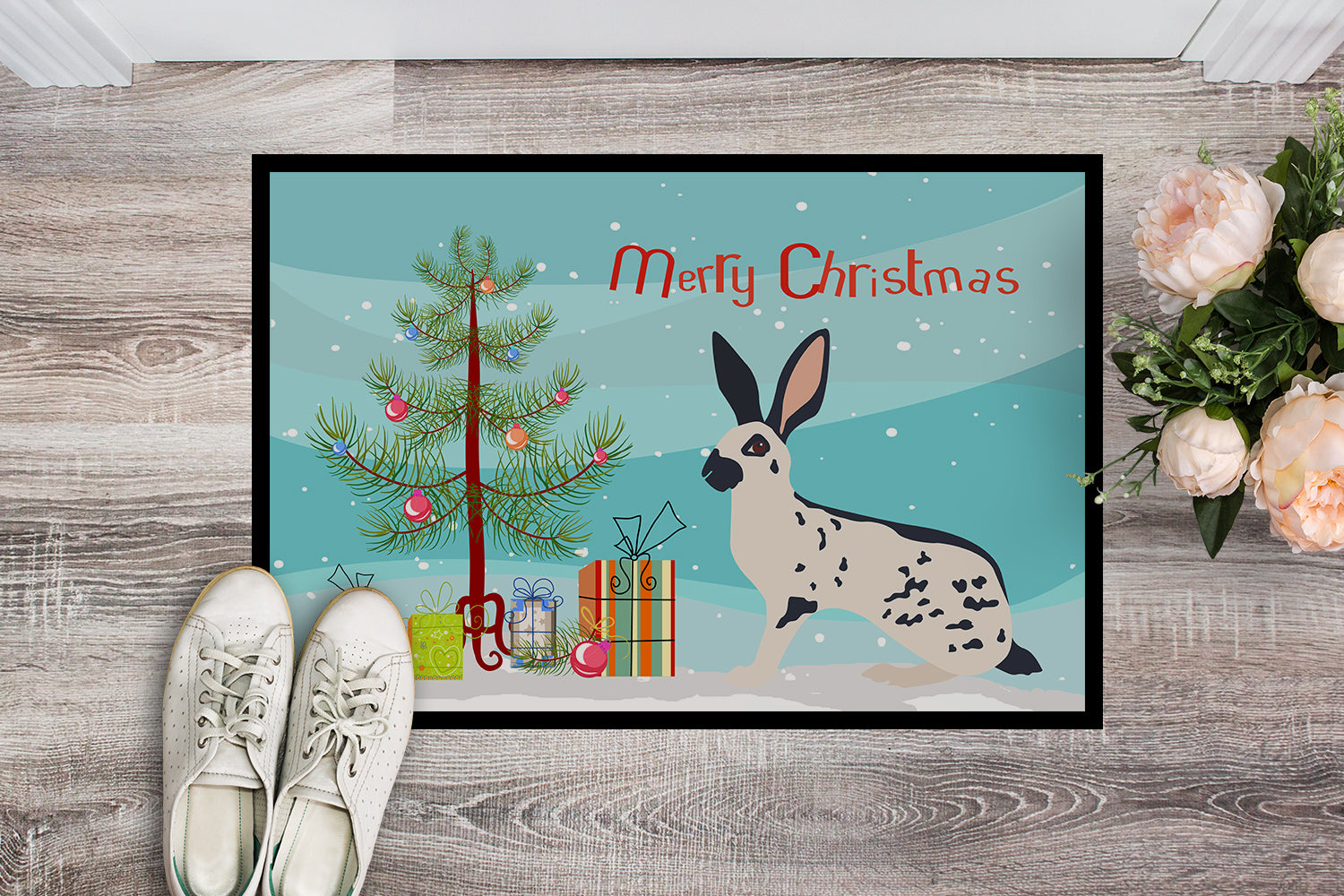 English Spot Rabbit Christmas Indoor or Outdoor Mat 18x27 BB9328MAT - the-store.com