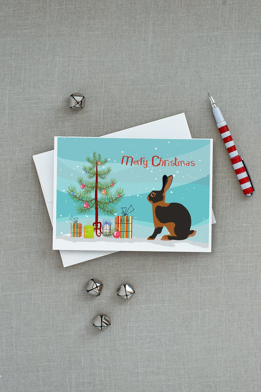 Tan Rabbit Christmas Greeting Cards and Envelopes Pack of 8 - the-store.com