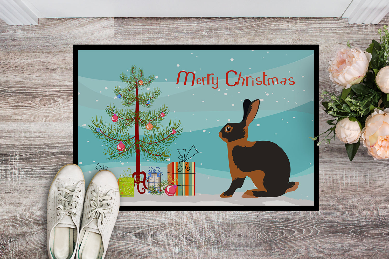 Tan Rabbit Christmas Indoor or Outdoor Mat 18x27 BB9330MAT - the-store.com