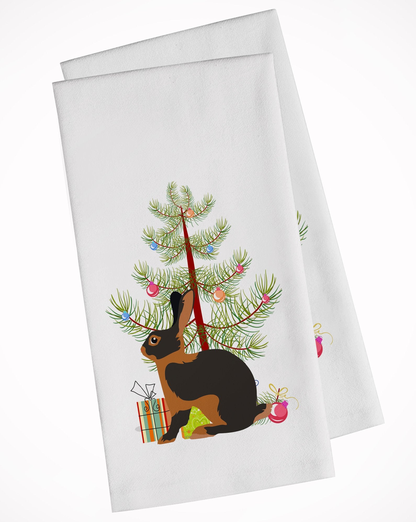 Tan Rabbit Christmas White Kitchen Towel Set of 2 BB9330WTKT by Caroline's Treasures