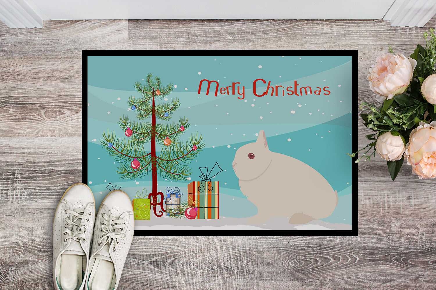 Hermelin Rabbit Christmas Indoor or Outdoor Mat 18x27 BB9331MAT - the-store.com