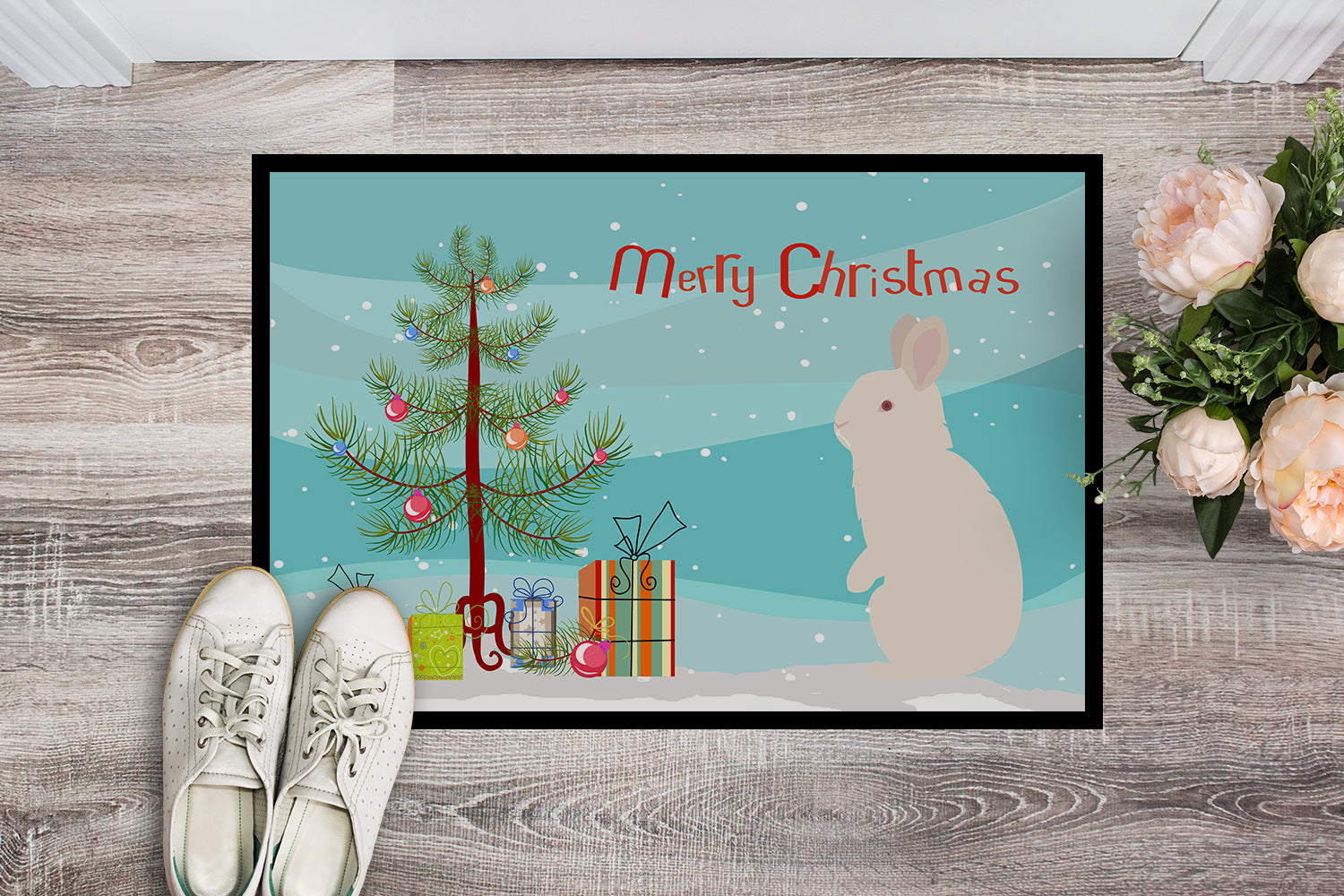 New Zealand White Rabbit Christmas Indoor or Outdoor Mat 18x27 BB9332MAT - the-store.com