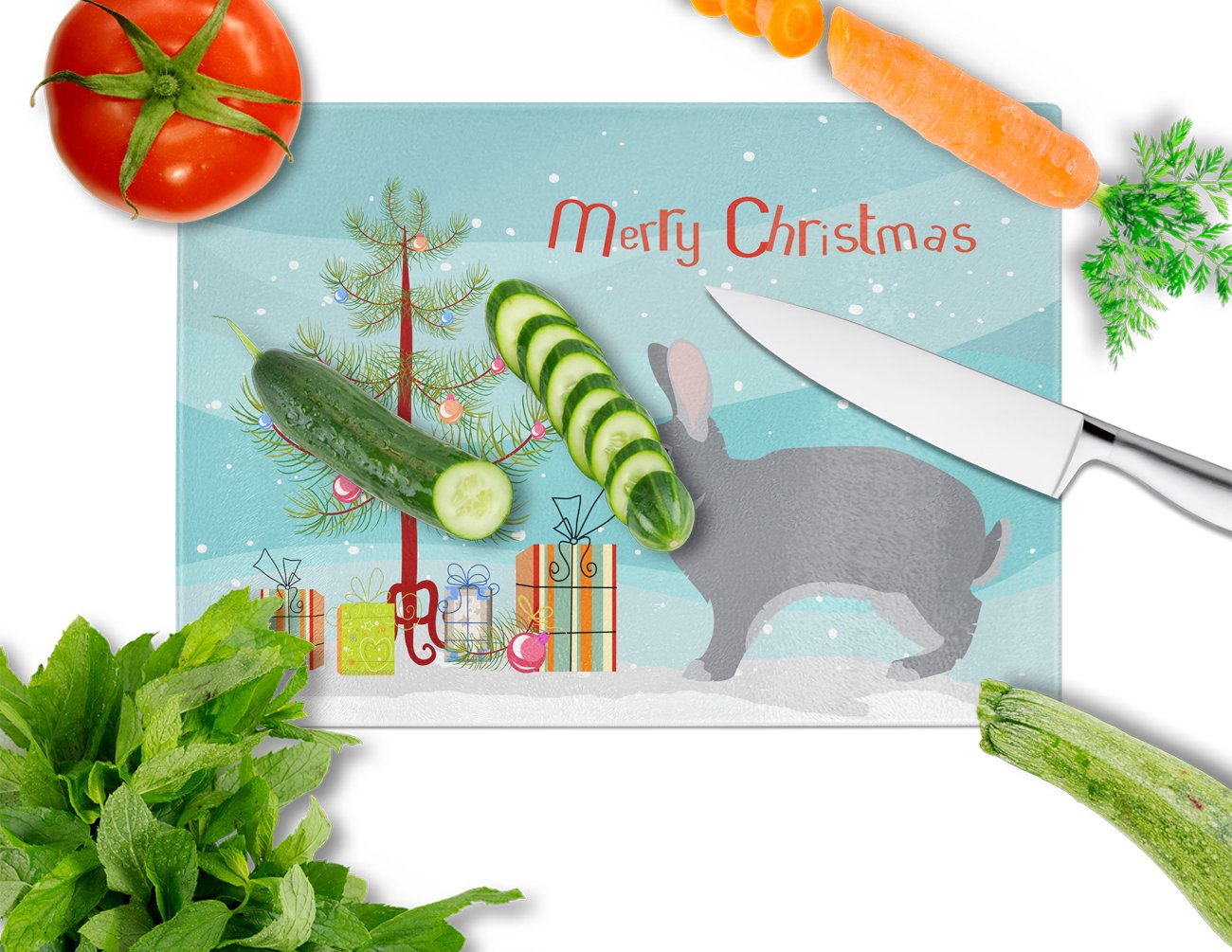 Giant Chinchilla Rabbit Christmas Glass Cutting Board Large BB9333LCB by Caroline's Treasures