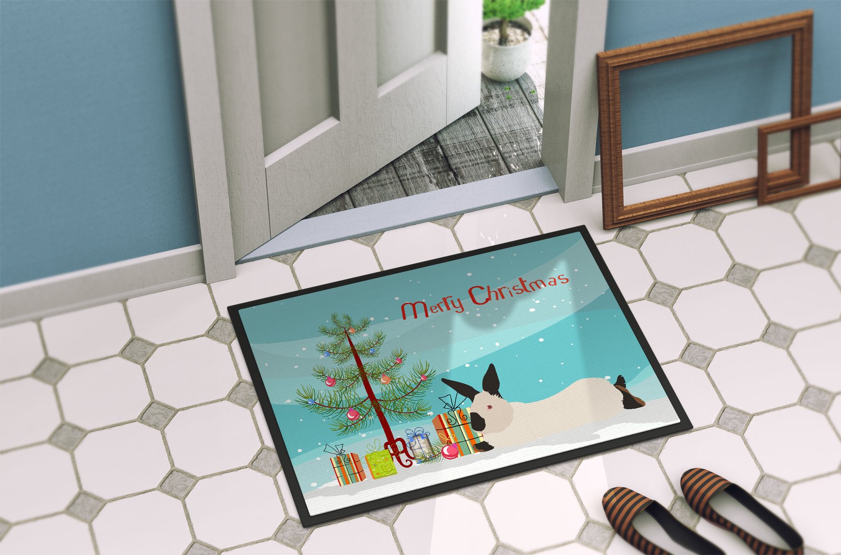 California White Rabbit Christmas Indoor or Outdoor Mat 24x36 BB9334JMAT by Caroline's Treasures