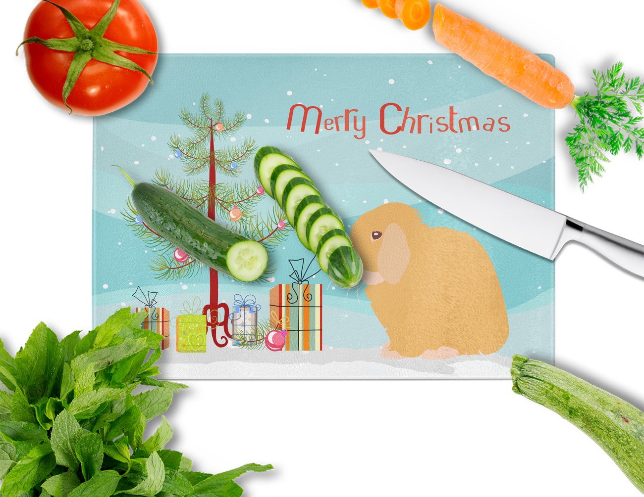 Holland Lop Rabbit Christmas Glass Cutting Board Large BB9335LCB by Caroline's Treasures