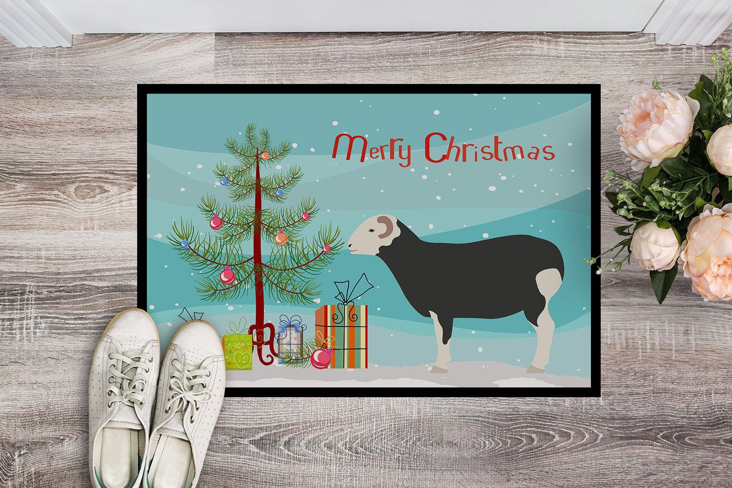 Herwick Sheep Christmas Indoor or Outdoor Mat 18x27 BB9337MAT - the-store.com