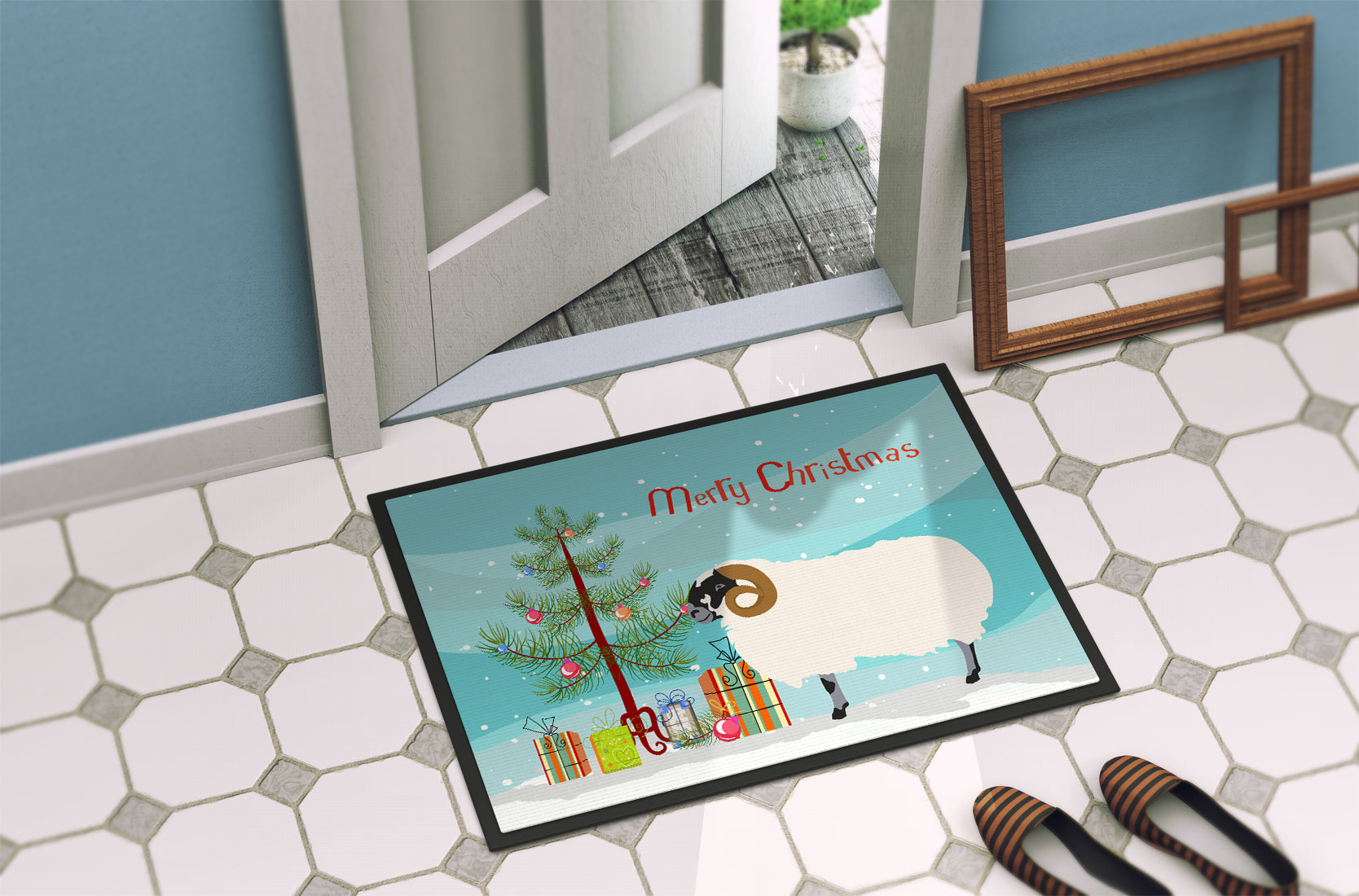 Scottish Blackface Sheep Christmas Indoor or Outdoor Mat 18x27 BB9340MAT - the-store.com