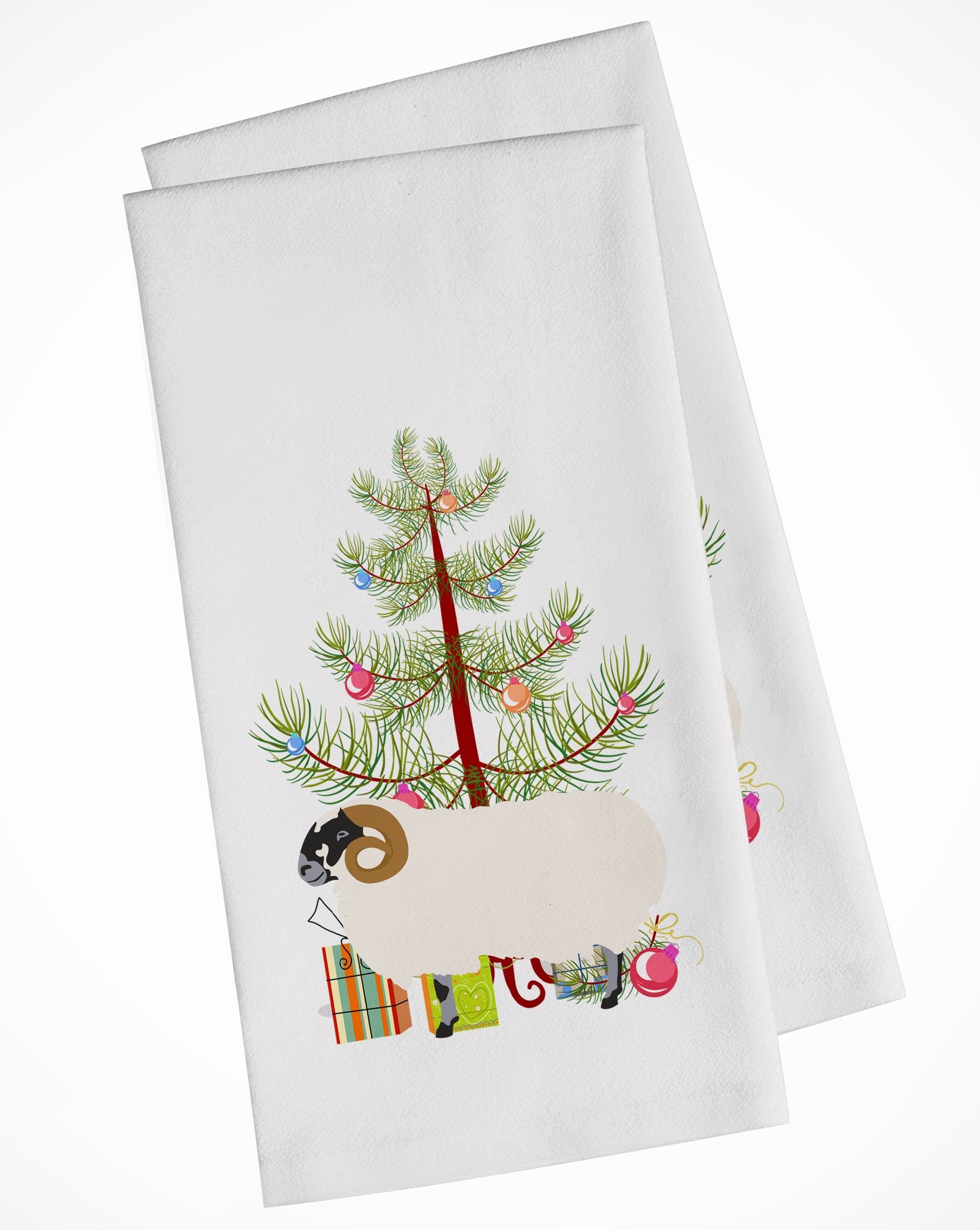 Scottish Blackface Sheep Christmas White Kitchen Towel Set of 2 BB9340WTKT by Caroline's Treasures