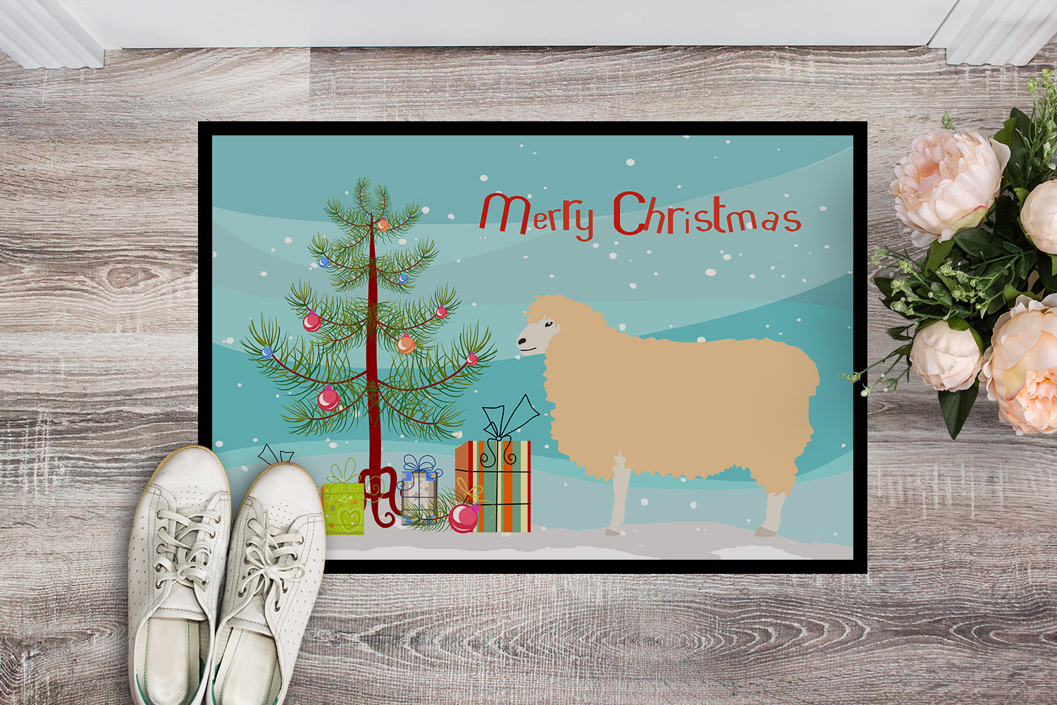 English Leicester Longwool Sheep Christmas Indoor or Outdoor Mat 18x27 BB9341MAT - the-store.com