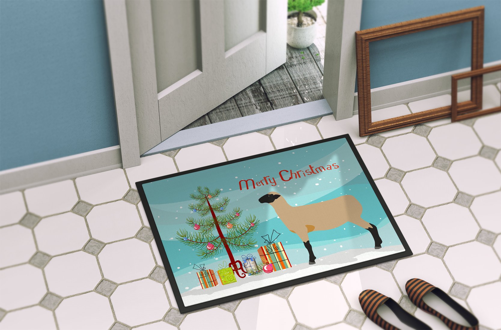 Hampshire Down Sheep Christmas Indoor or Outdoor Mat 24x36 BB9343JMAT by Caroline's Treasures