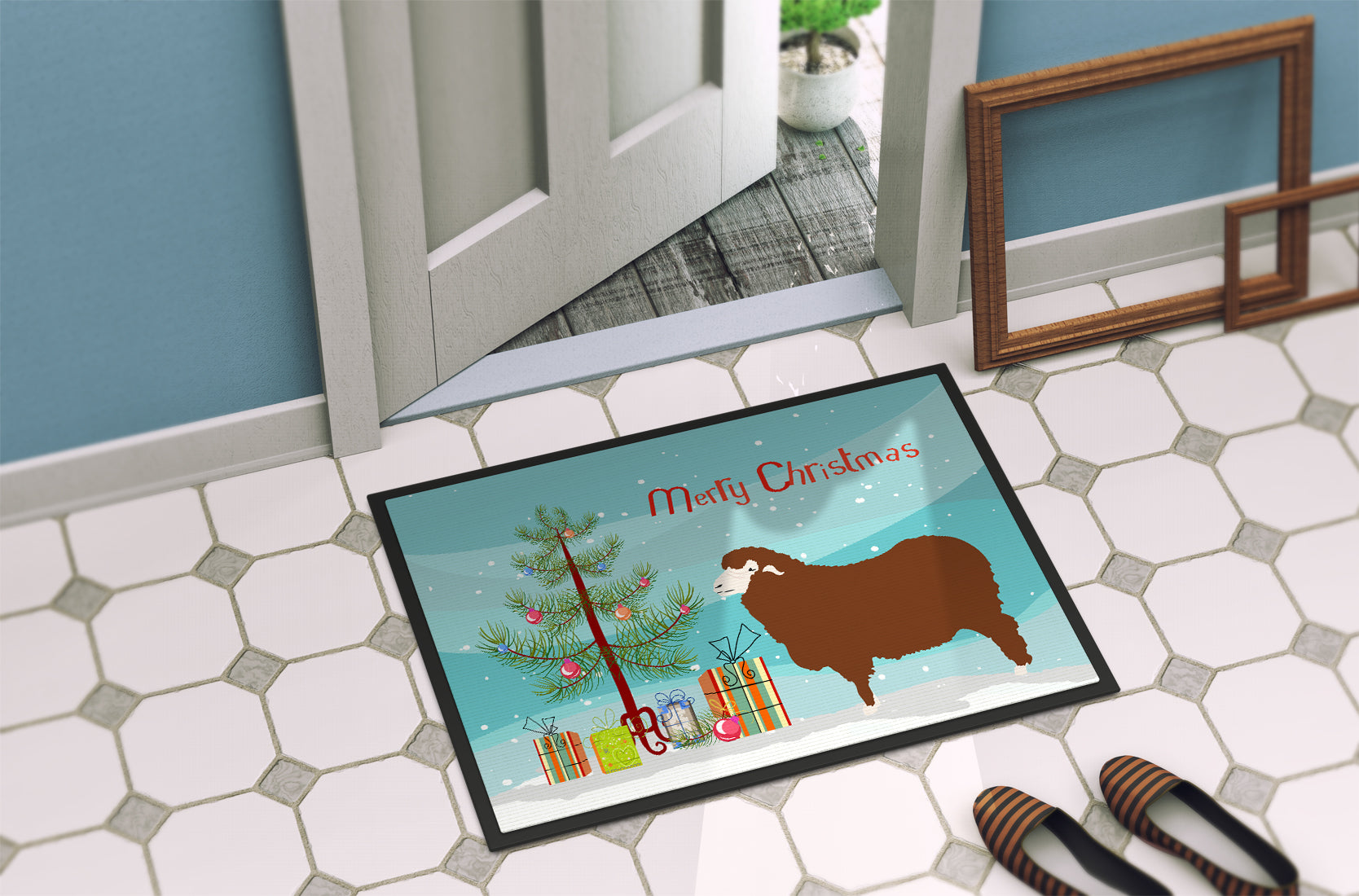 Merino Sheep Christmas Indoor or Outdoor Mat 18x27 BB9348MAT - the-store.com