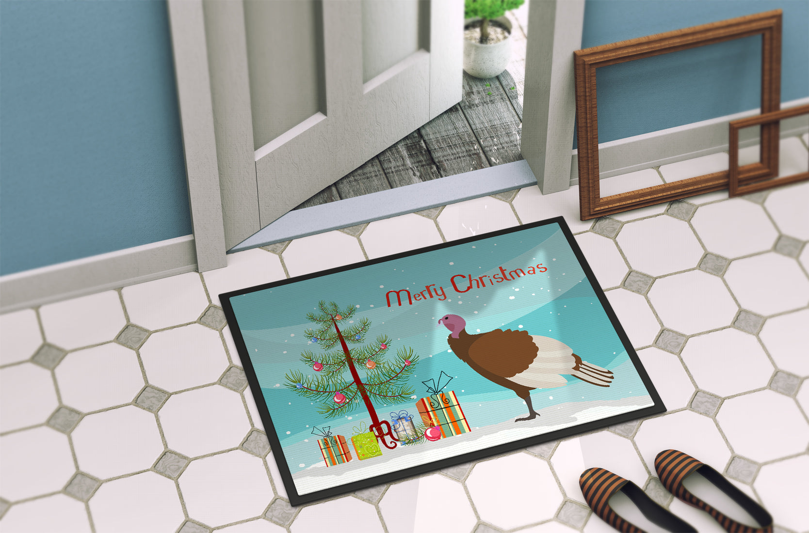 Bourbon Red Turkey Hen Christmas Indoor or Outdoor Mat 18x27 BB9349MAT - the-store.com