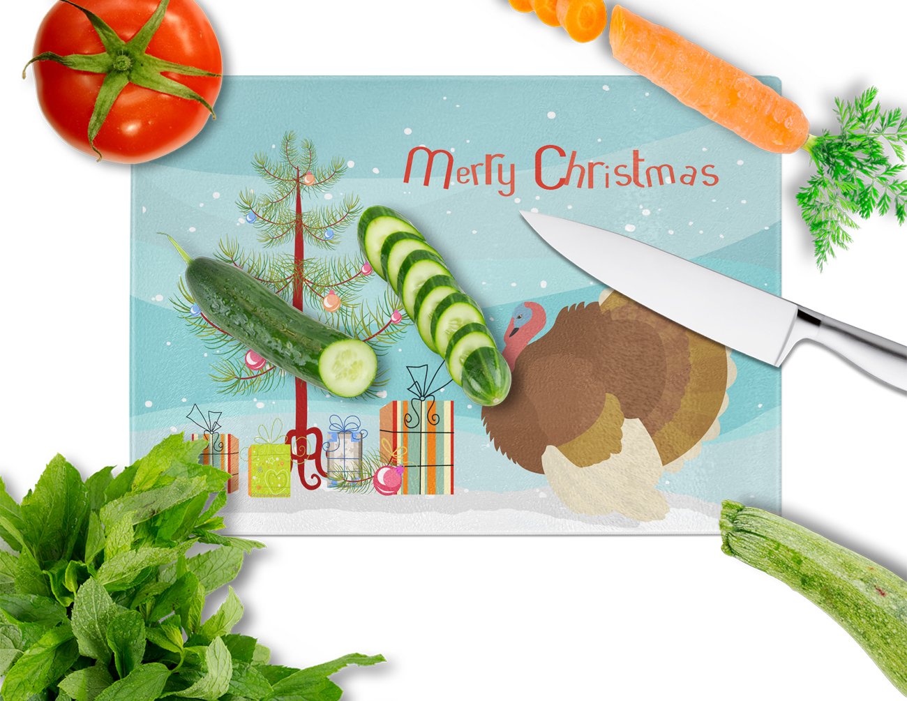 French Turkey Dindon Christmas Glass Cutting Board Large BB9357LCB by Caroline's Treasures