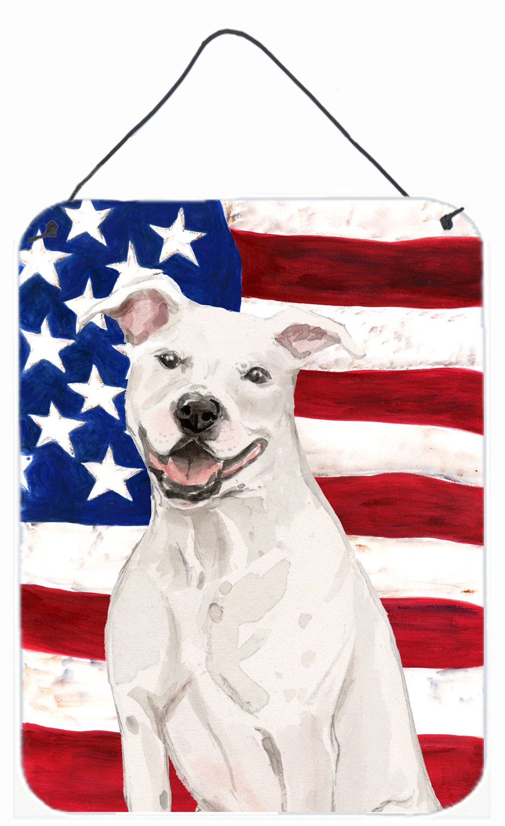 White Staffie Bull Terrier Patriotic Wall or Door Hanging Prints BB9361DS1216 by Caroline&#39;s Treasures