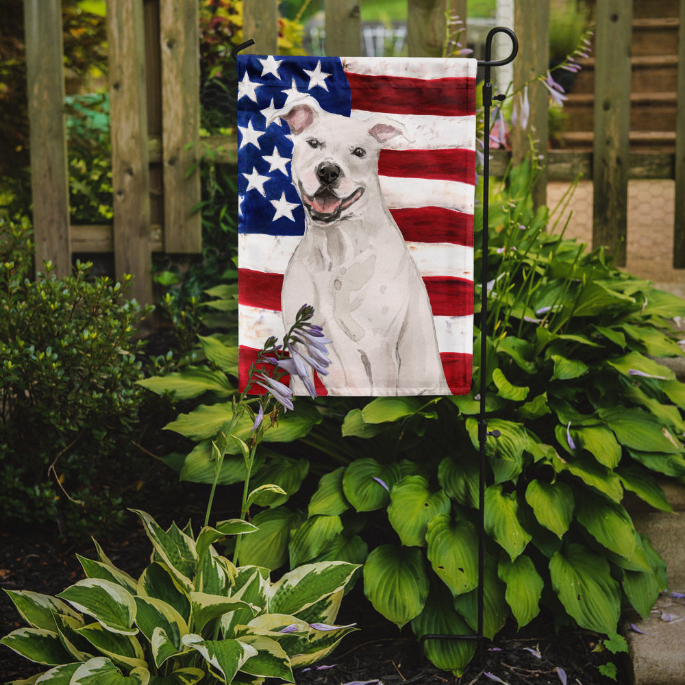 White Staffie Bull Terrier Patriotic Flag Garden Size BB9361GF  the-store.com.