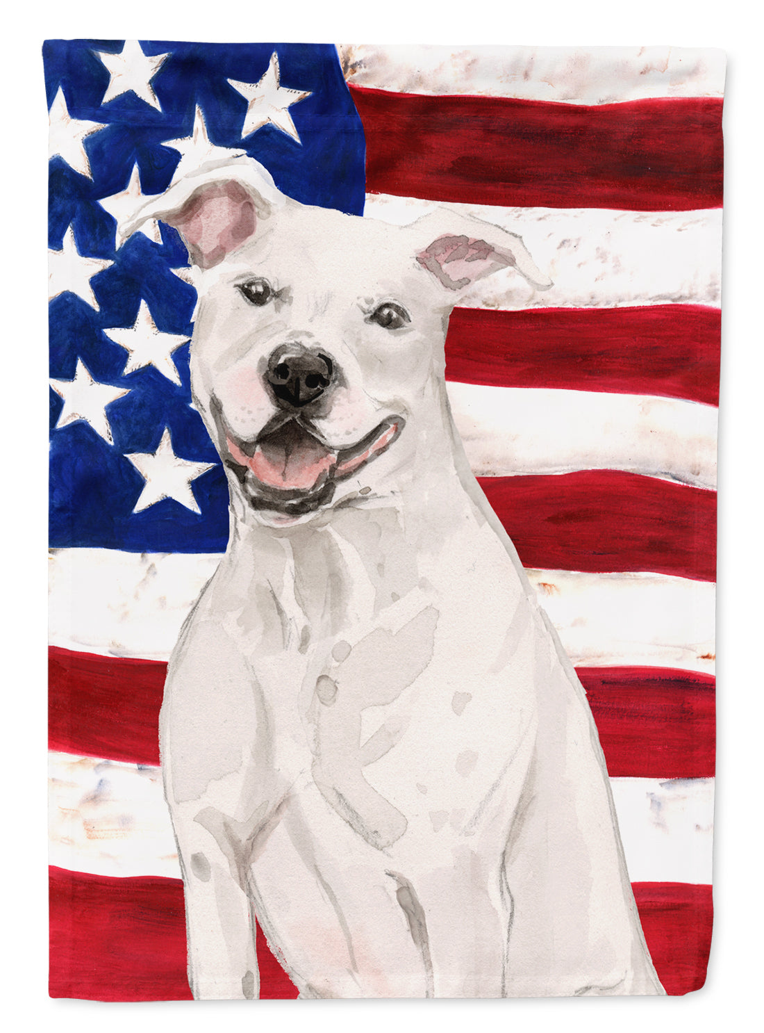 White Staffie Bull Terrier Patriotic Flag Garden Size BB9361GF  the-store.com.