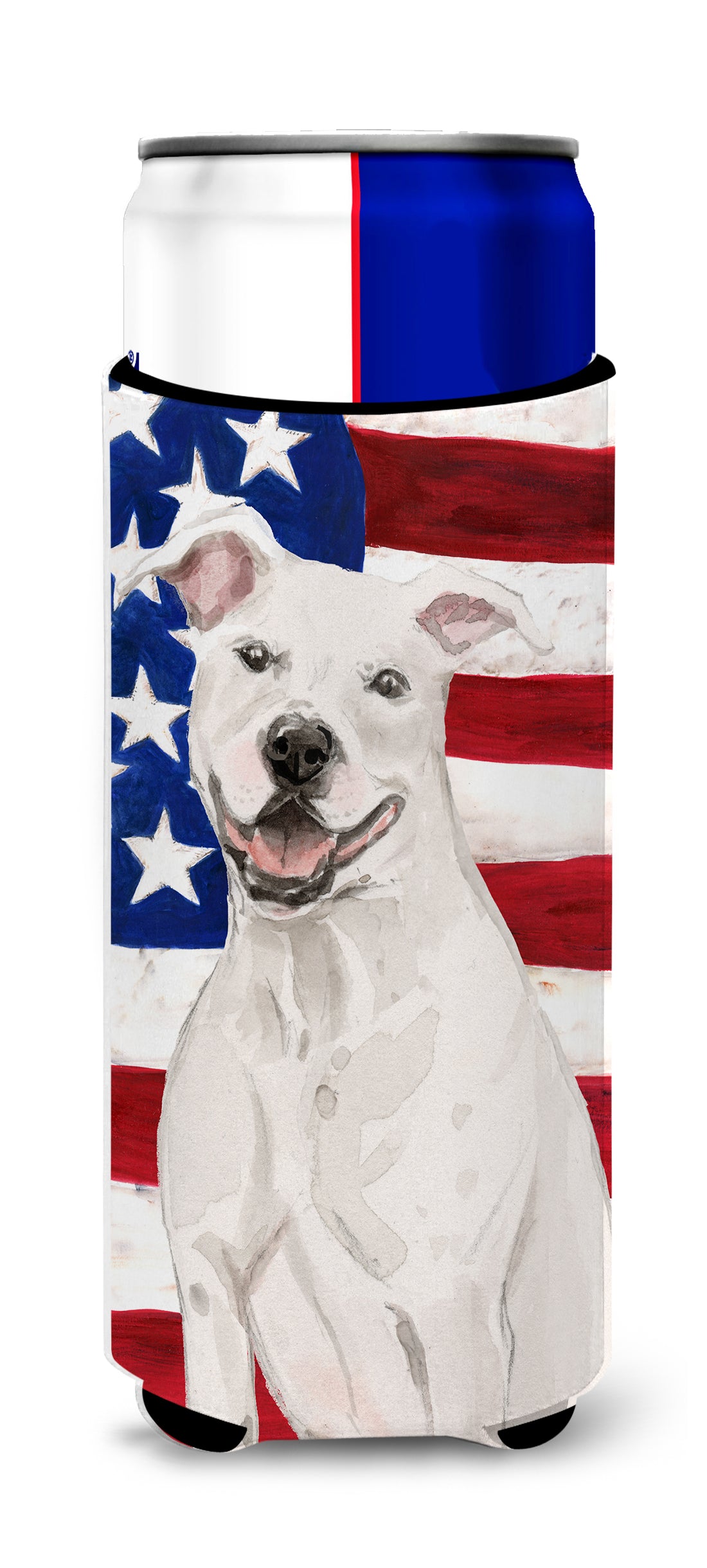 White Staffie Bull Terrier Patriotic  Ultra Hugger for slim cans BB9361MUK  the-store.com.