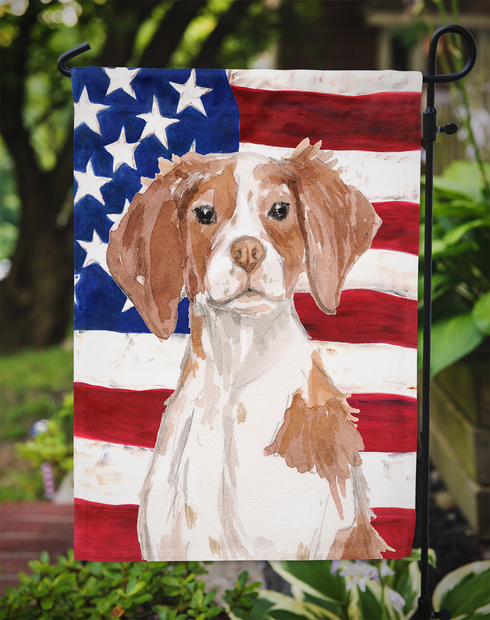 Brittany Spaniel Patriotic Flag Garden Size BB9364GF  the-store.com.