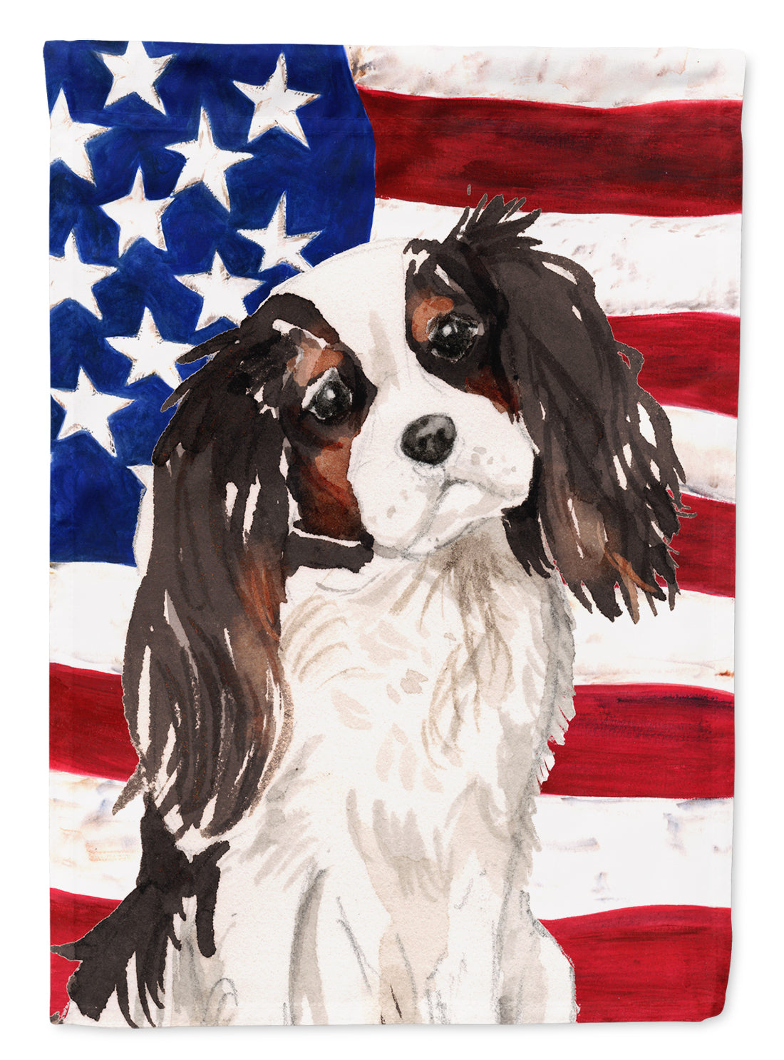 Tricolor Cavalier Spaniel Patriotic Flag Garden Size BB9367GF  the-store.com.