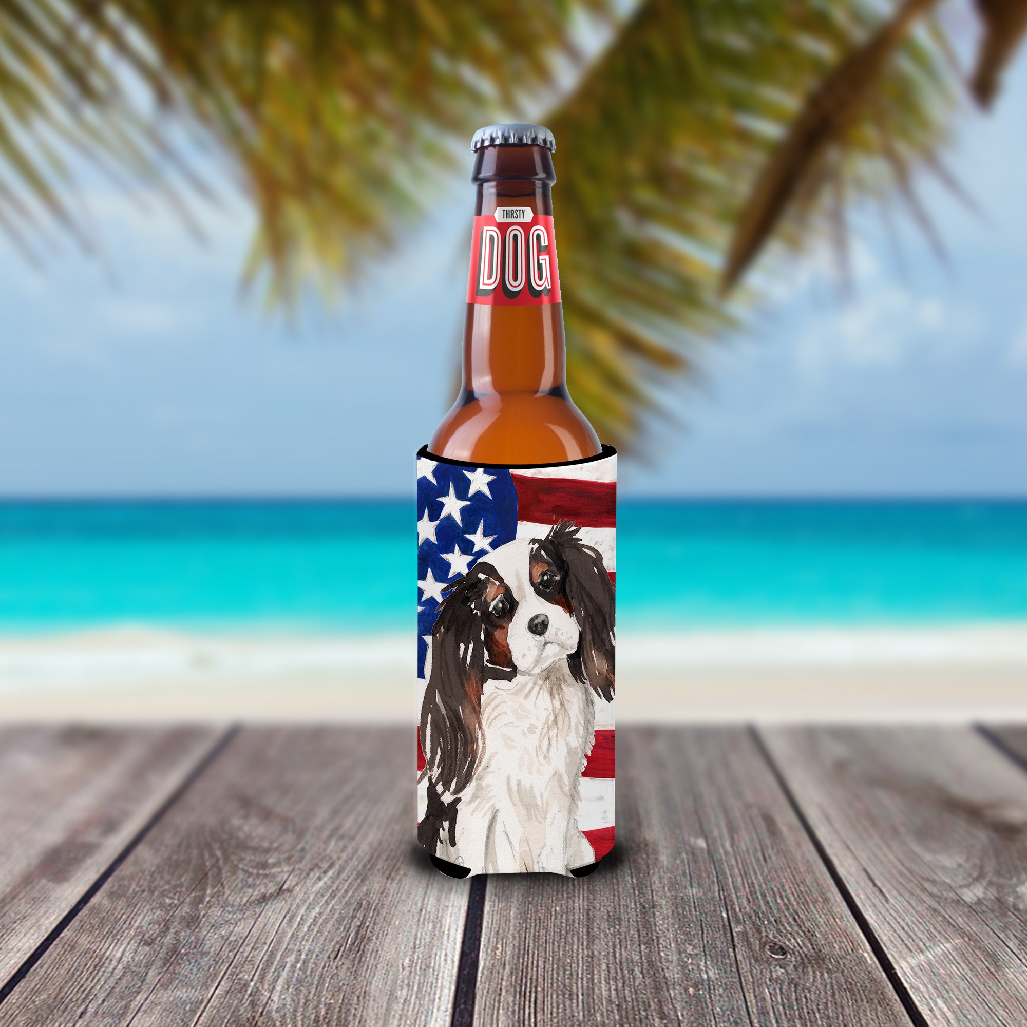 Tricolor Cavalier Spaniel Patriotic  Ultra Hugger for slim cans BB9367MUK  the-store.com.