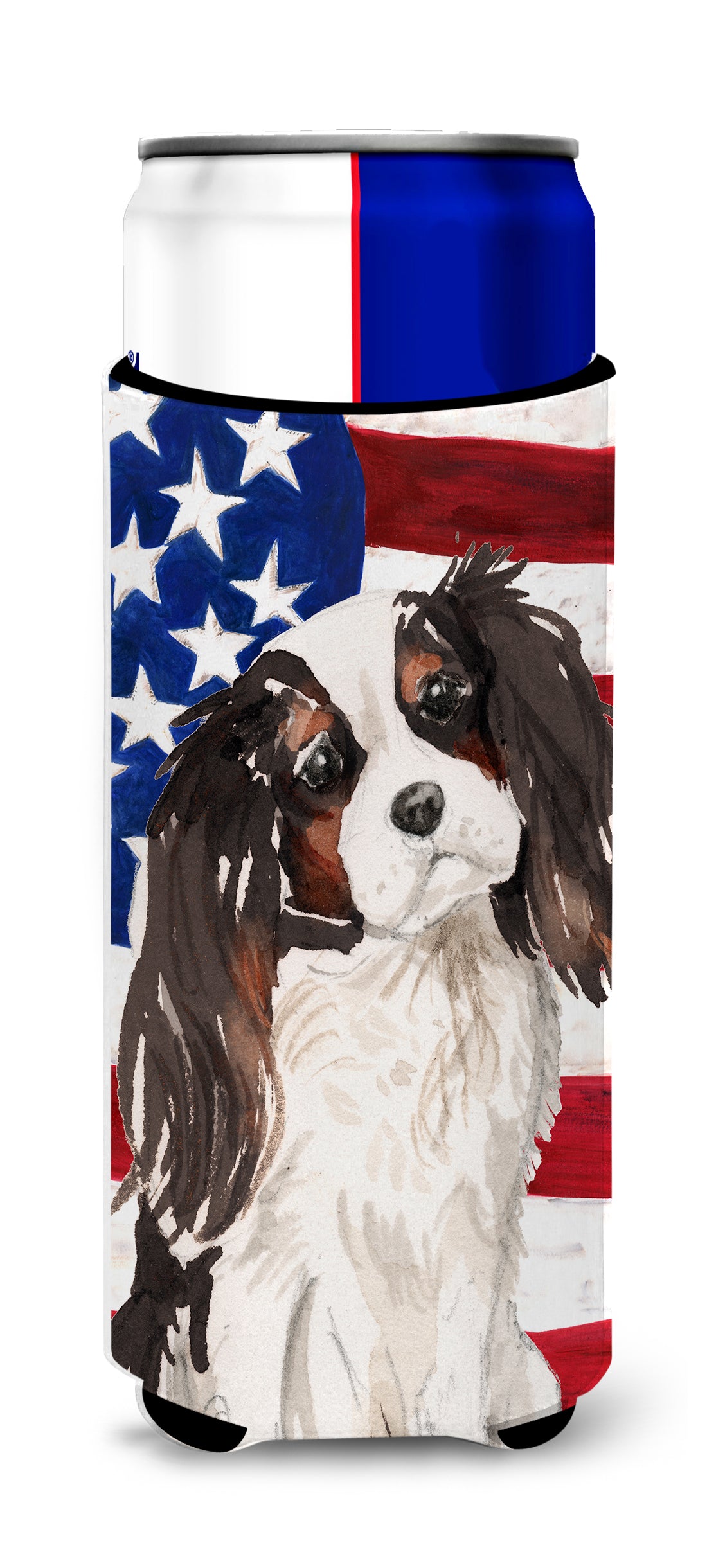 Tricolor Cavalier Spaniel Patriotic  Ultra Hugger for slim cans BB9367MUK  the-store.com.