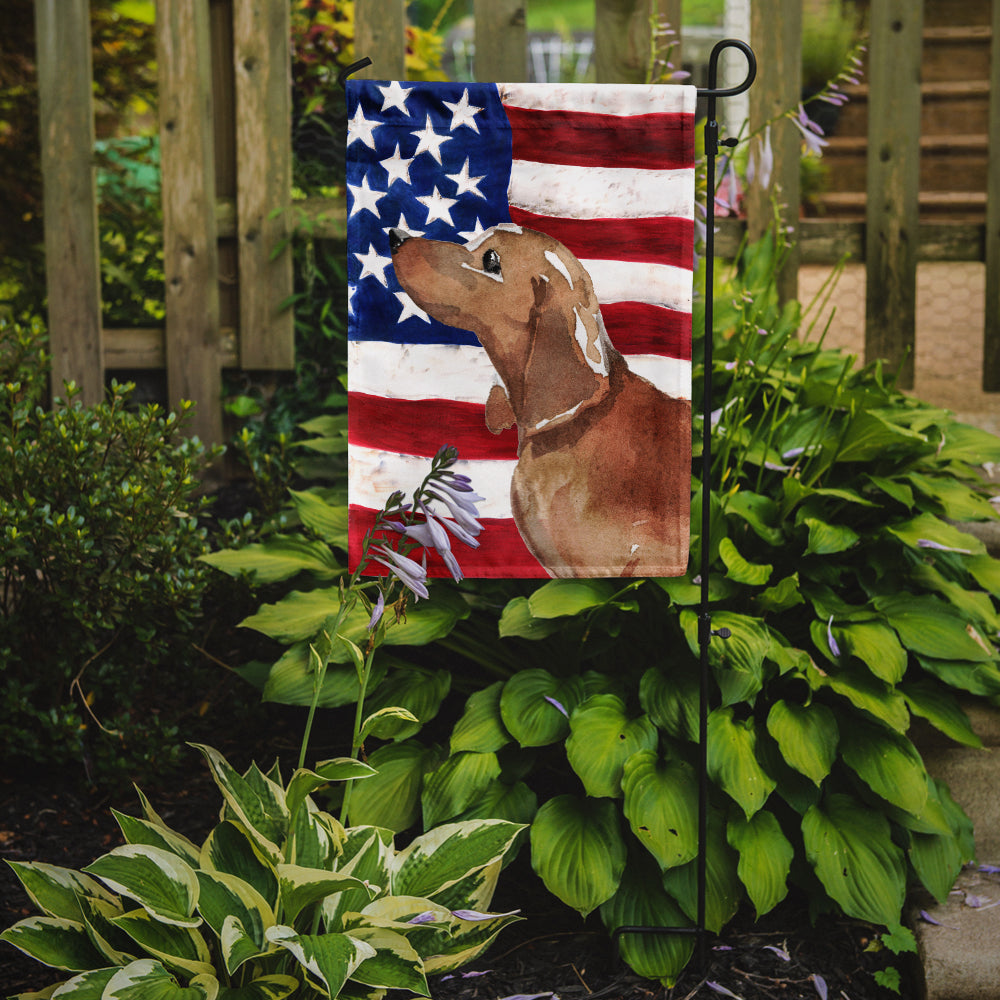 Red Tan Dachshund Patriotic Flag Garden Size BB9371GF  the-store.com.