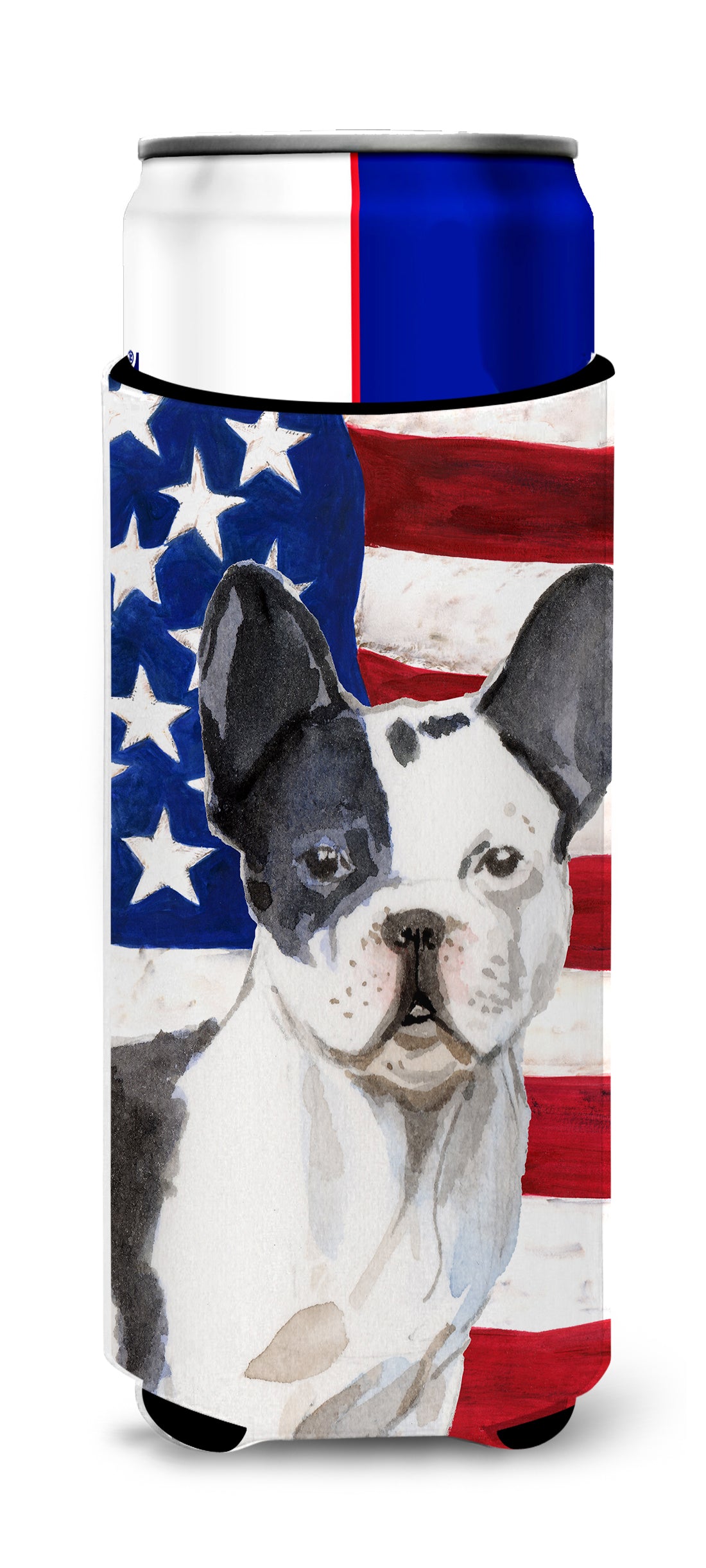 Black White French Bulldog Patriotic  Ultra Hugger for slim cans BB9372MUK  the-store.com.