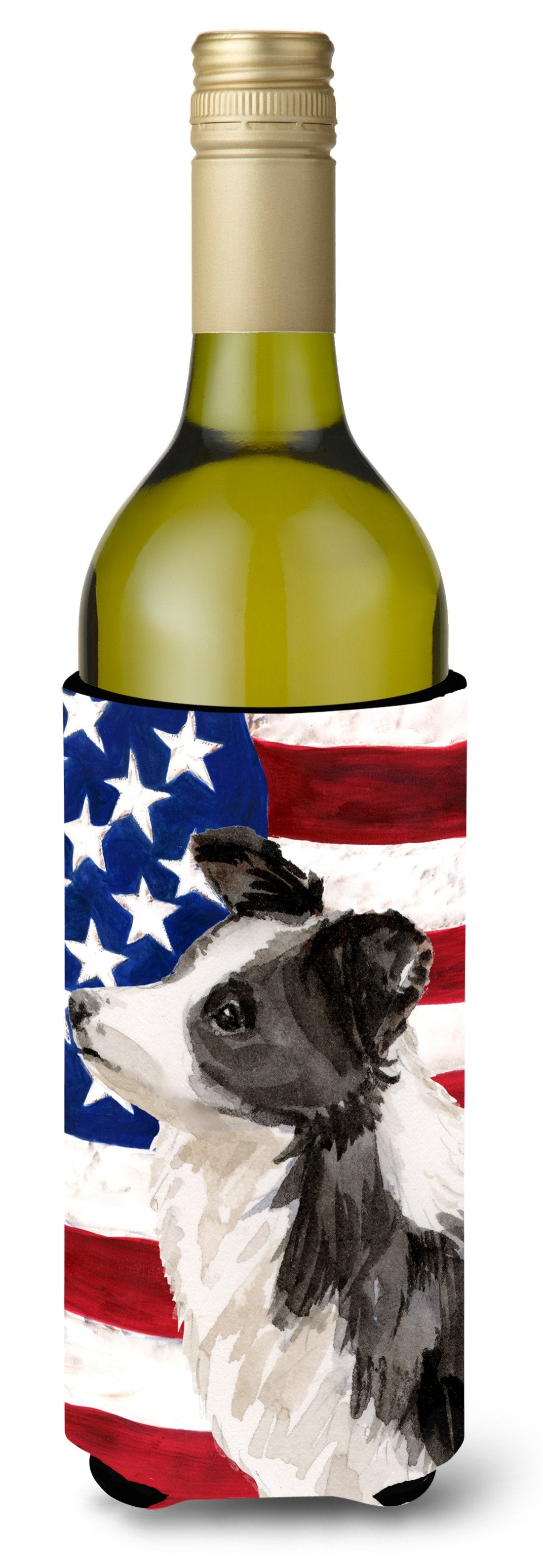 Border Collie Patriotic Wine Bottle Beverge Insulator Hugger BB9373LITERK by Caroline's Treasures