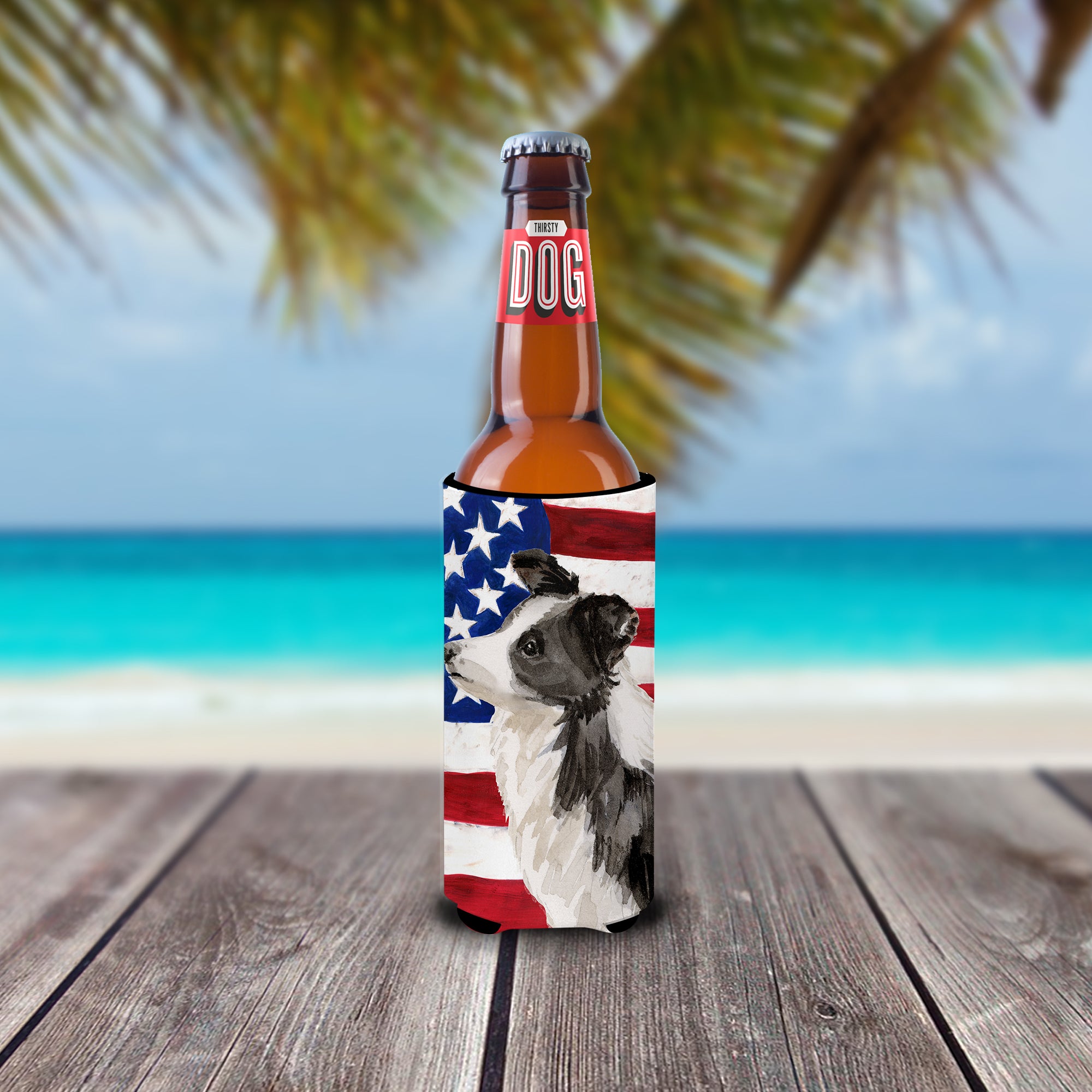 Border Collie Patriotic  Ultra Hugger for slim cans BB9373MUK  the-store.com.