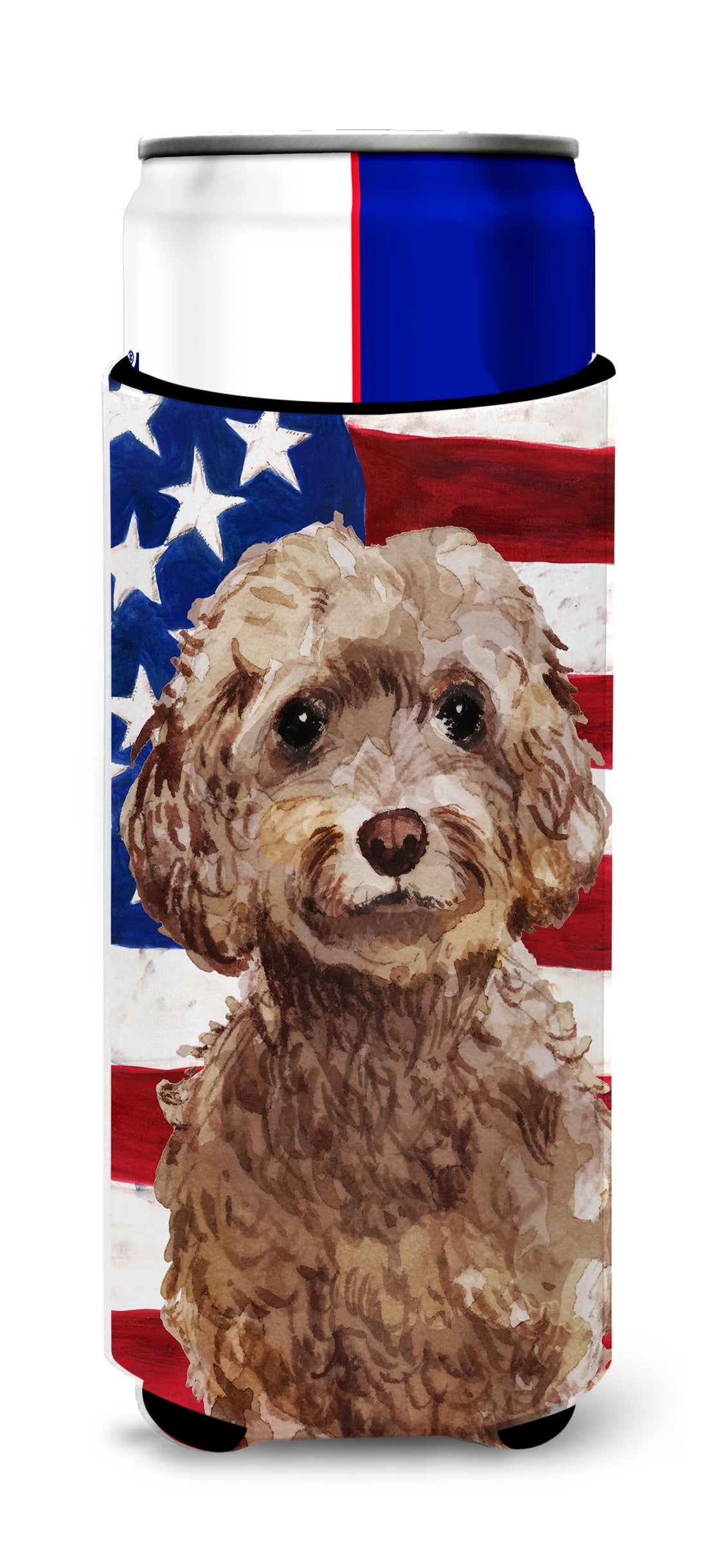 Brown Cockapoo Patriotic  Ultra Hugger for slim cans BB9374MUK  the-store.com.