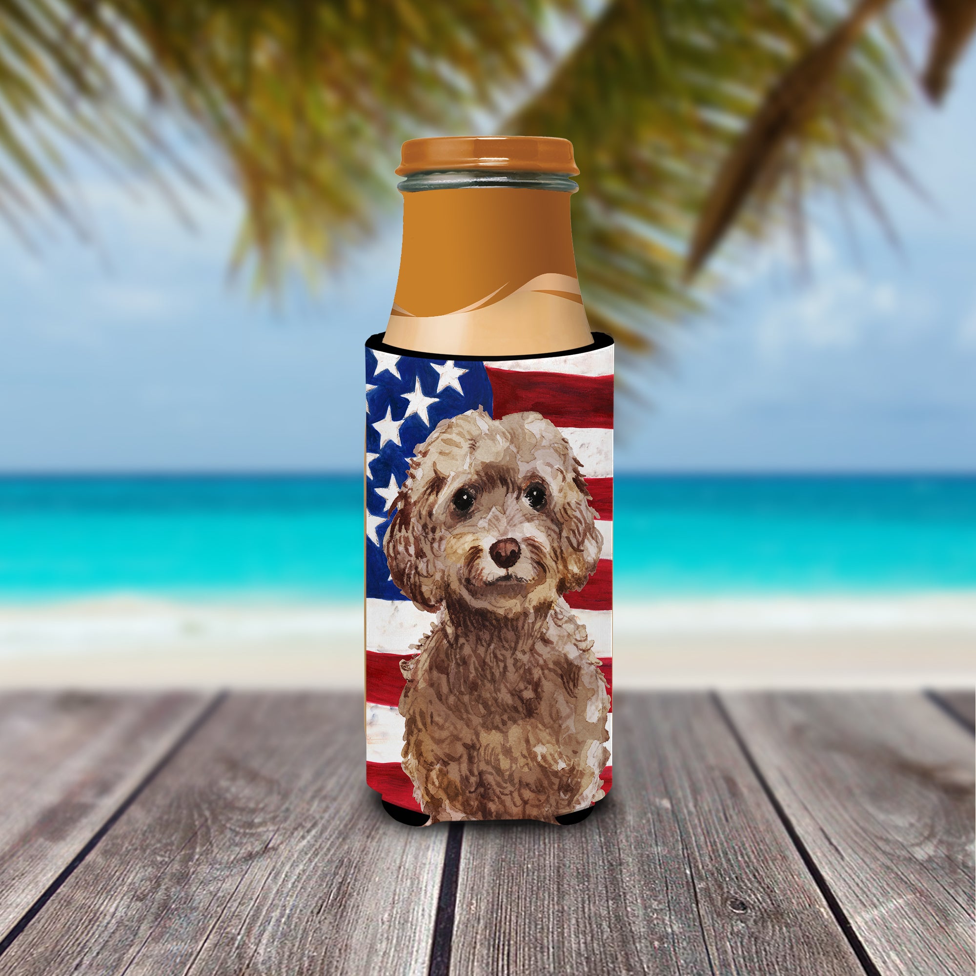 Brown Cockapoo Patriotic  Ultra Hugger for slim cans BB9374MUK  the-store.com.