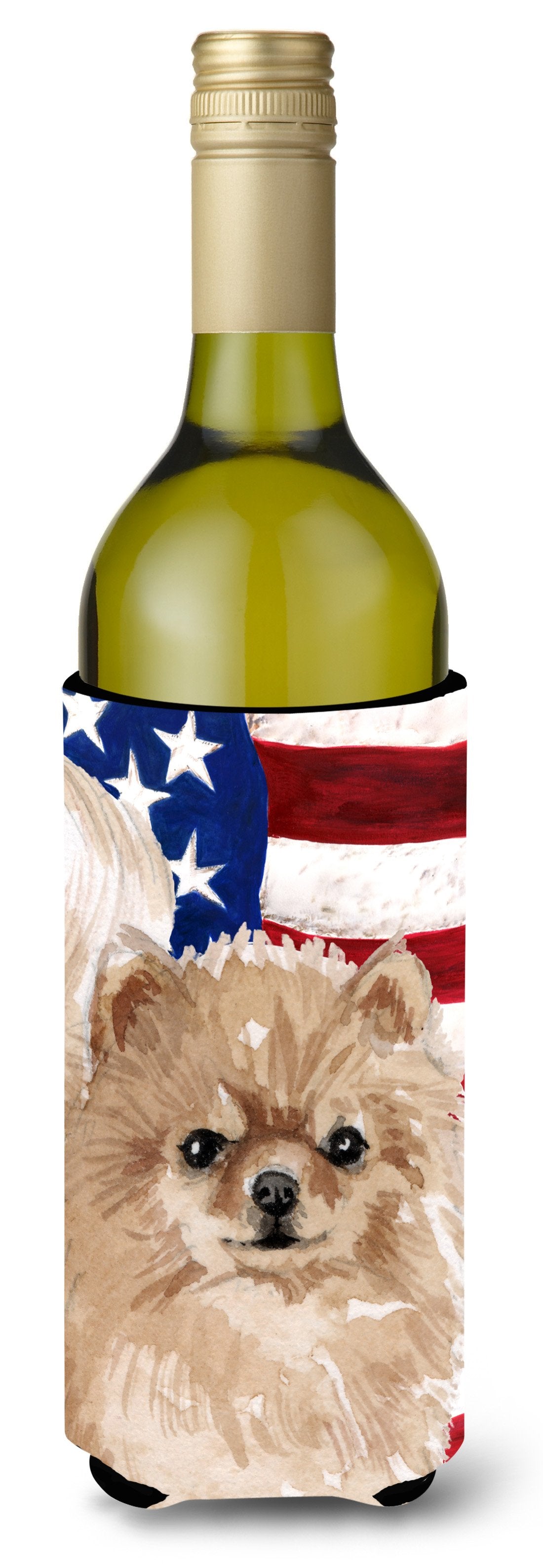 Pomeranian Patriotic Wine Bottle Beverge Insulator Hugger BB9390LITERK by Caroline's Treasures