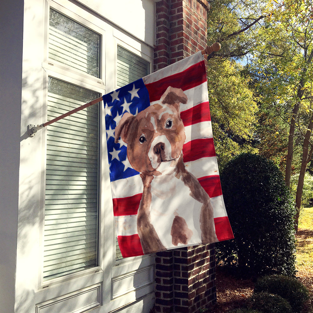 Red Staffie Bull Terrier Patriotic Flag Canvas House Size BB9392CHF  the-store.com.