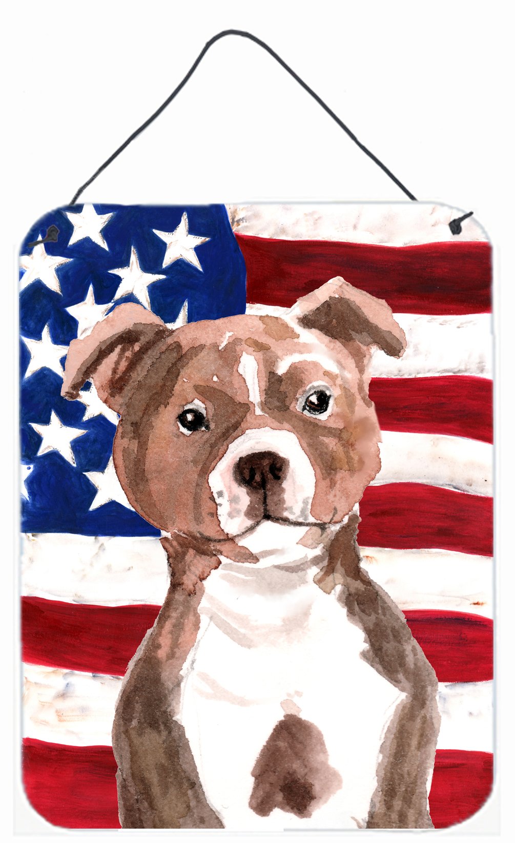 Red Staffie Bull Terrier Patriotic Wall or Door Hanging Prints BB9392DS1216 by Caroline&#39;s Treasures