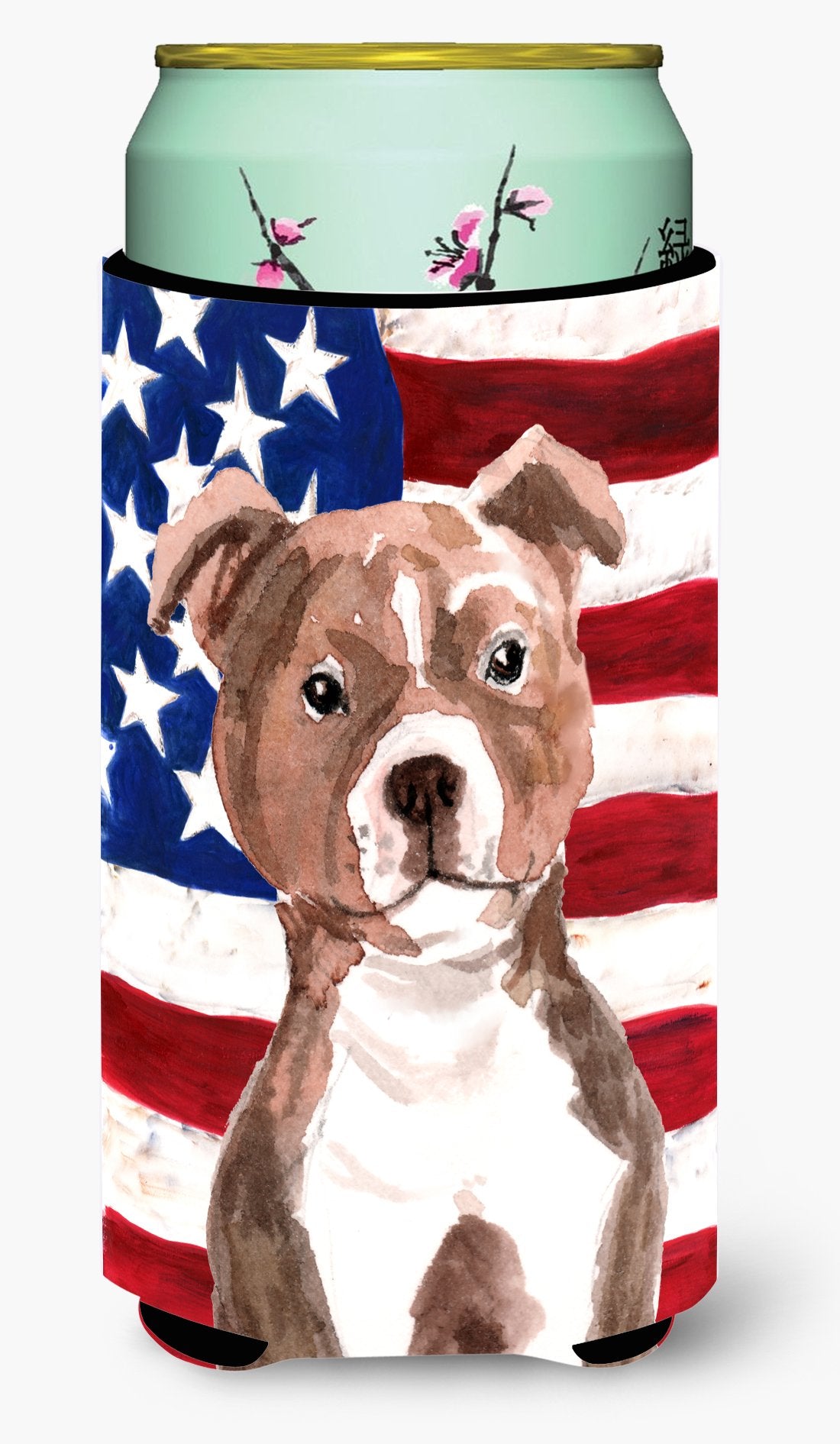 Red Staffie Bull Terrier Patriotic Tall Boy Beverage Insulator Hugger BB9392TBC by Caroline's Treasures