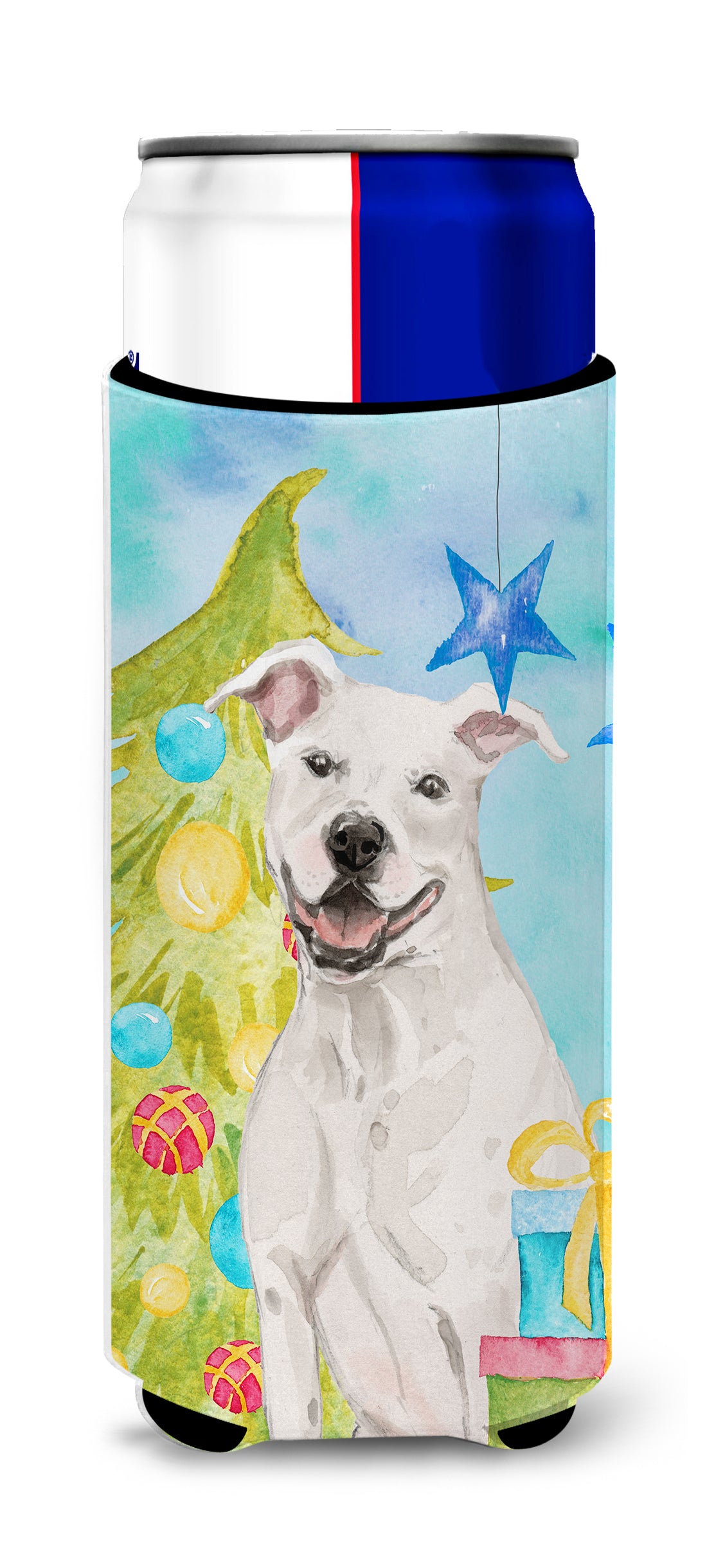 White Staffie Bull Terrier Christmas  Ultra Hugger for slim cans BB9396MUK  the-store.com.