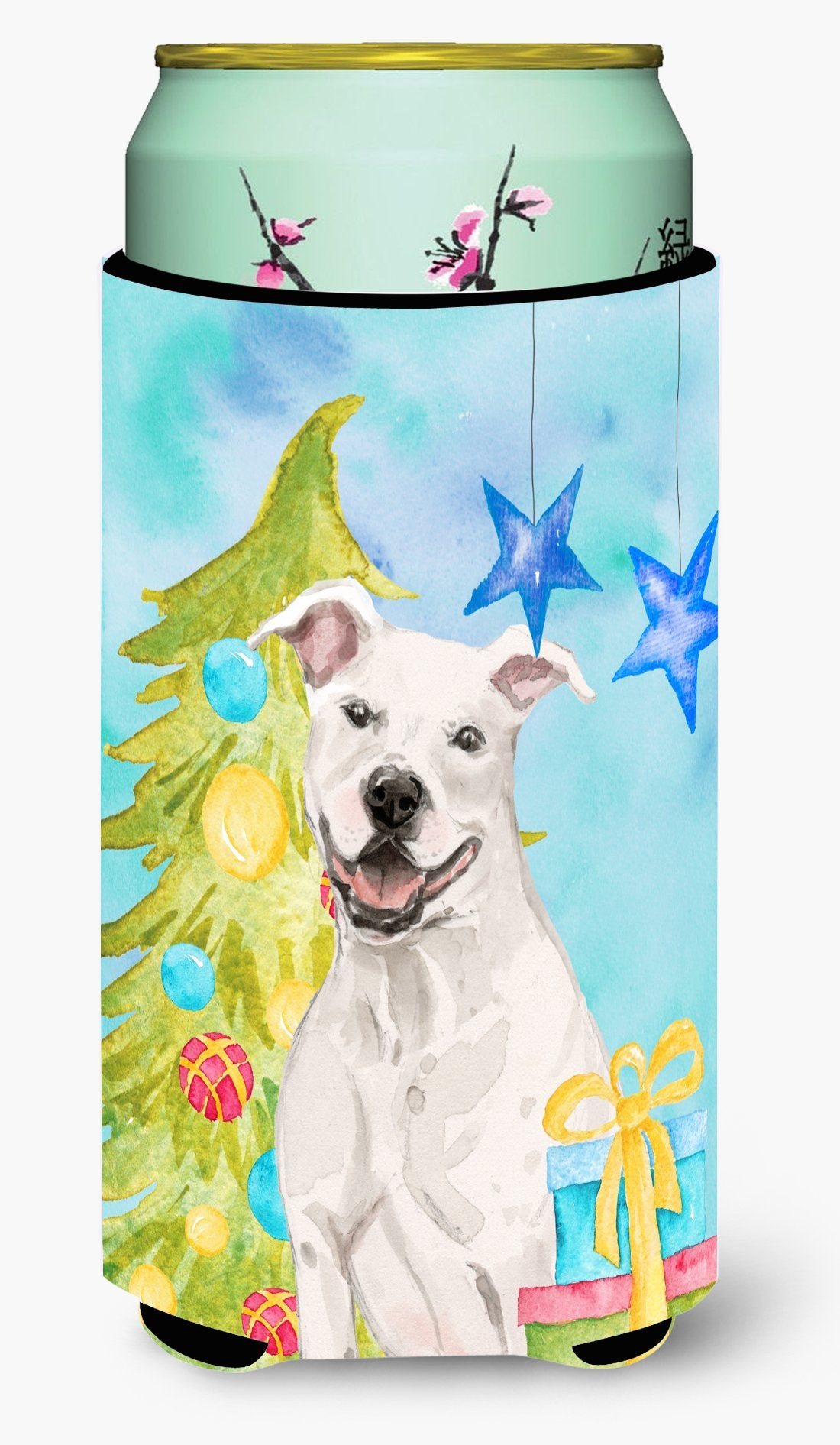 White Staffie Bull Terrier Christmas Tall Boy Beverage Insulator Hugger BB9396TBC by Caroline's Treasures