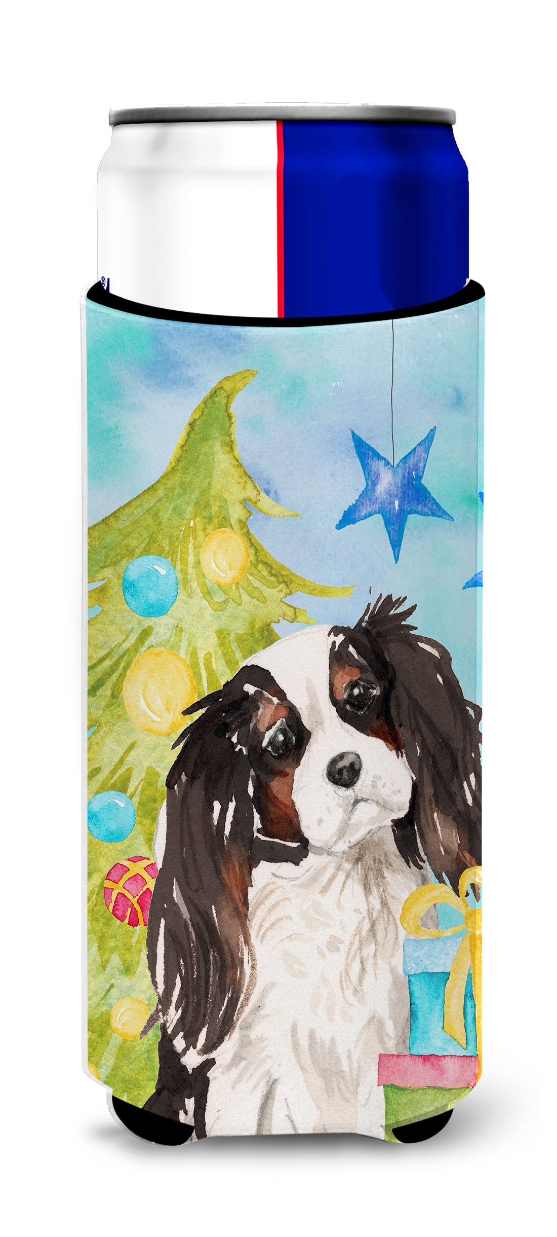 Tricolor Cavalier Spaniel Christmas  Ultra Hugger for slim cans BB9402MUK  the-store.com.